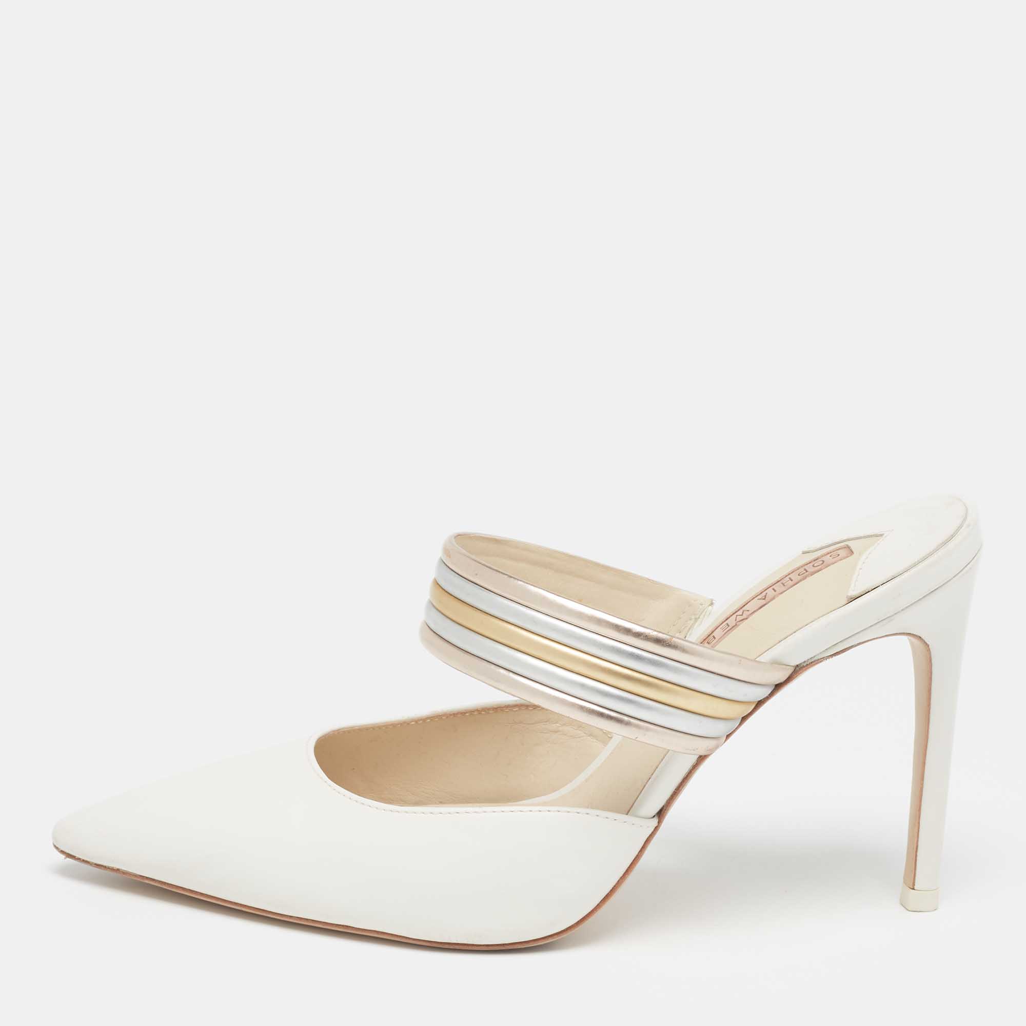 

Sophia Webster White/Metallic Leather Joy Mules Size