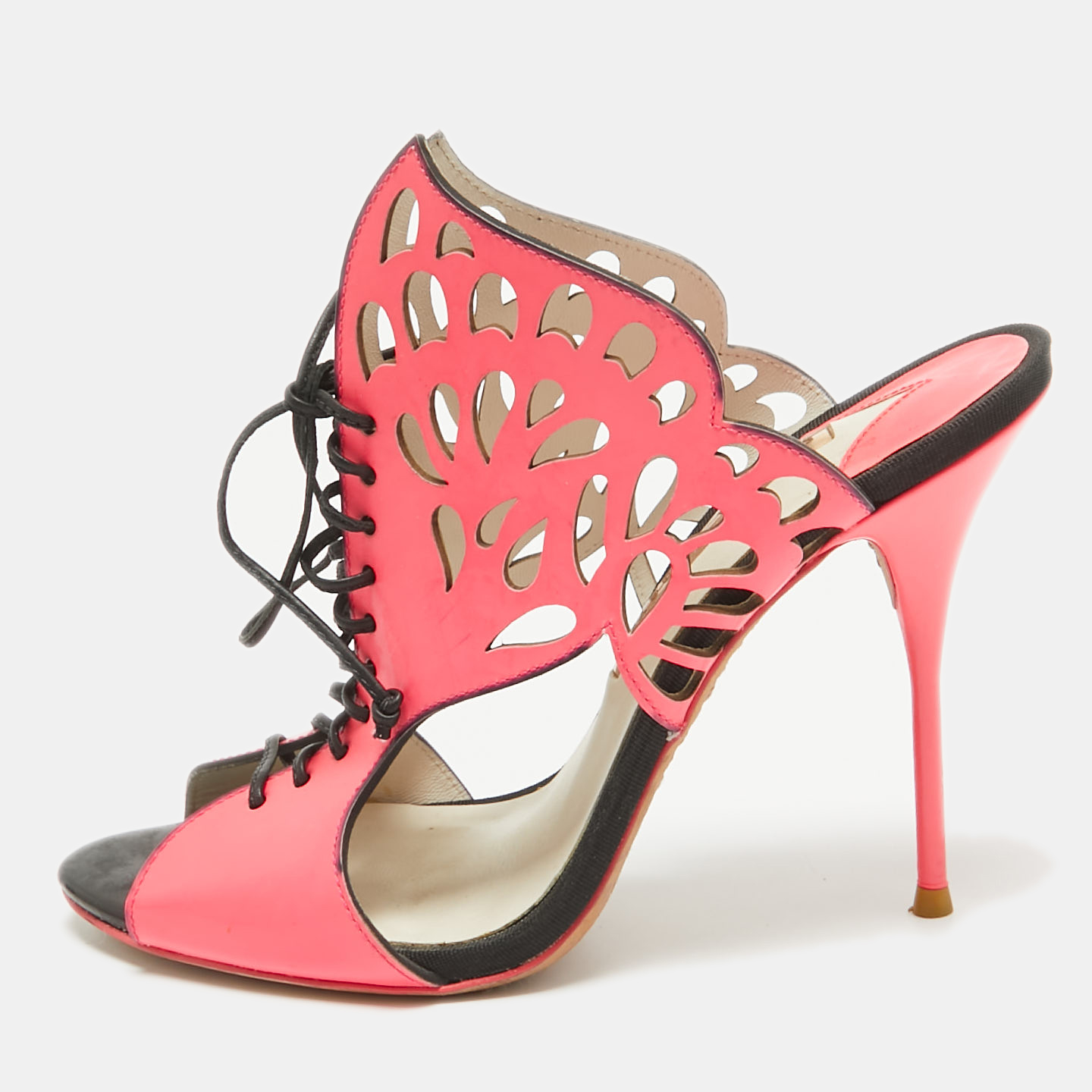 

Sophia Webster Pink Leather Laser Cut Lace Up Sandals Size