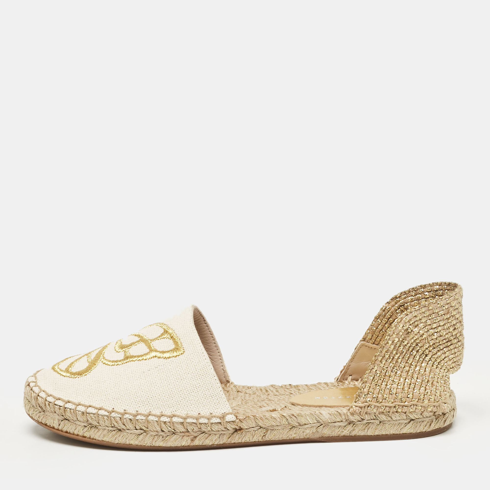 Pre-owned Sophia Webster Cream Canvas Espadrille Flats Size 37