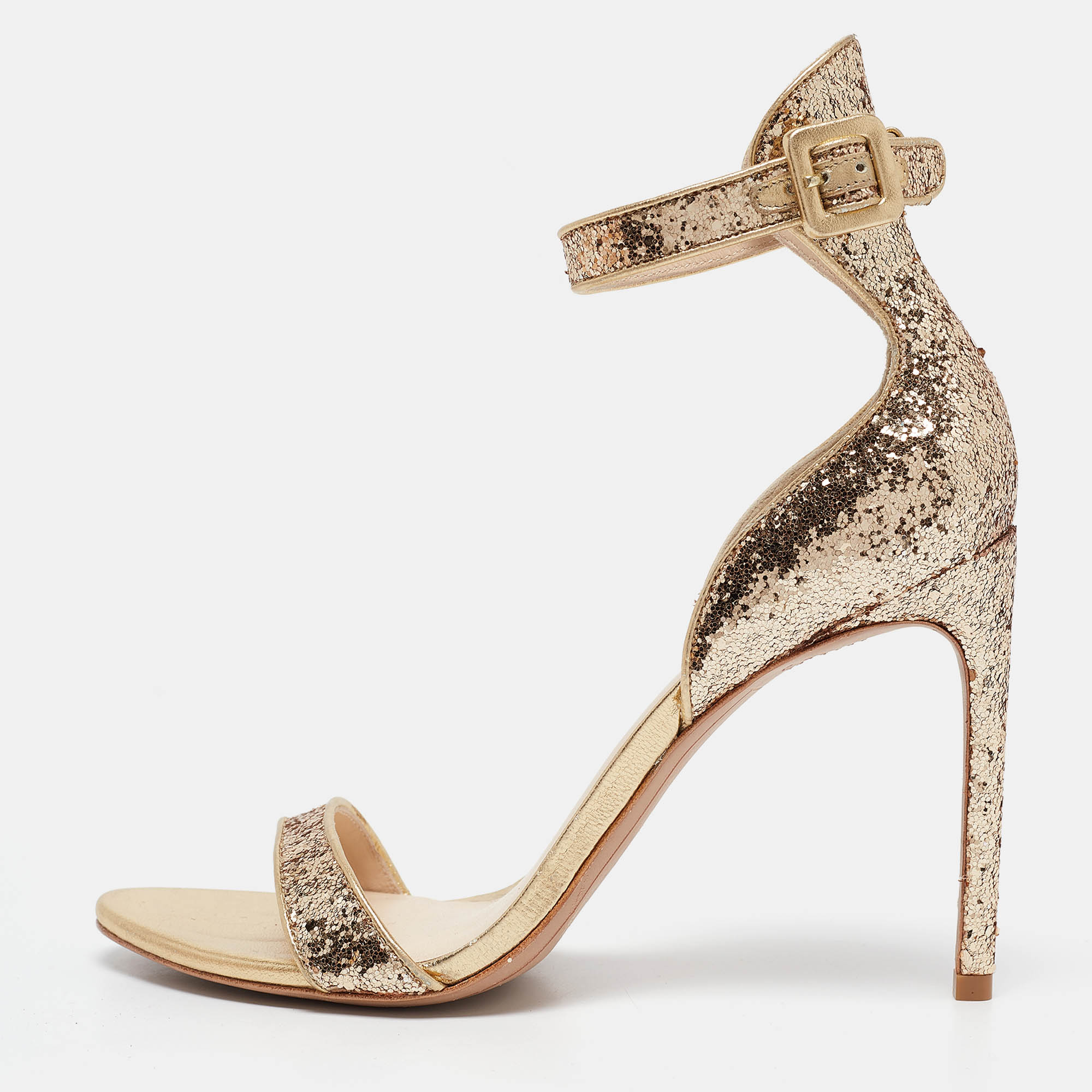 

Sophia Webster Gold Glitter And Leather Nicole Ankle Strap Sandals Size