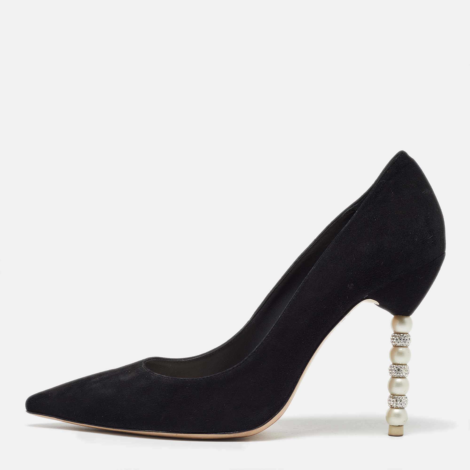 

Sophia Webster Black Suede Coco Crystal Embellished Pumps Size