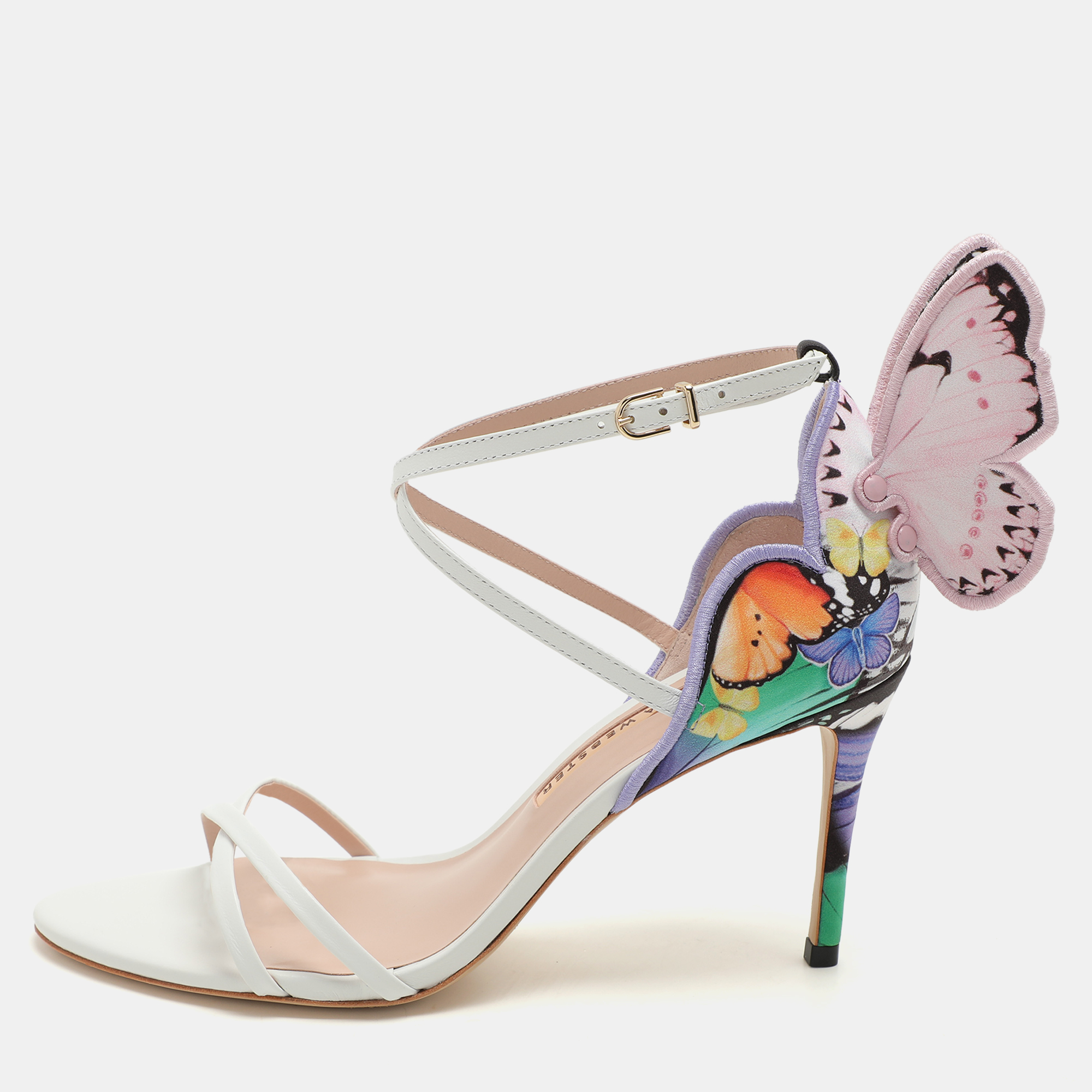 

Sophia Webster Multicolor Printed Satin Butterfly Meadow Chiara Ankle Strap Sandals Size