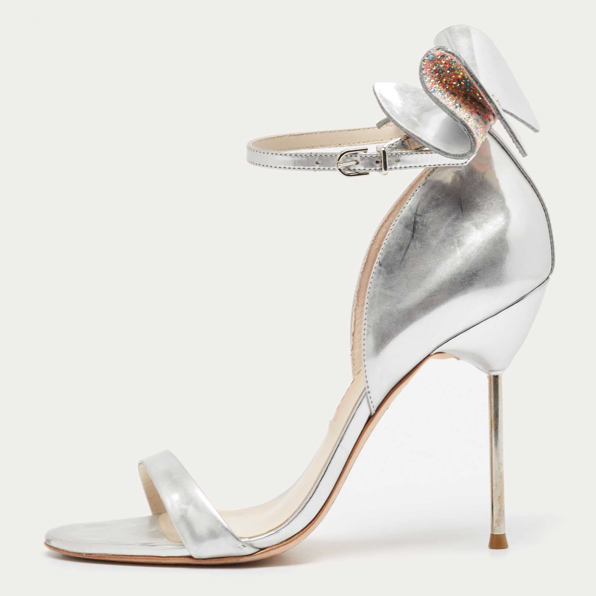 

Sophia Webster Silver Leather Chiara Bow Ankle Strap Sandals Size