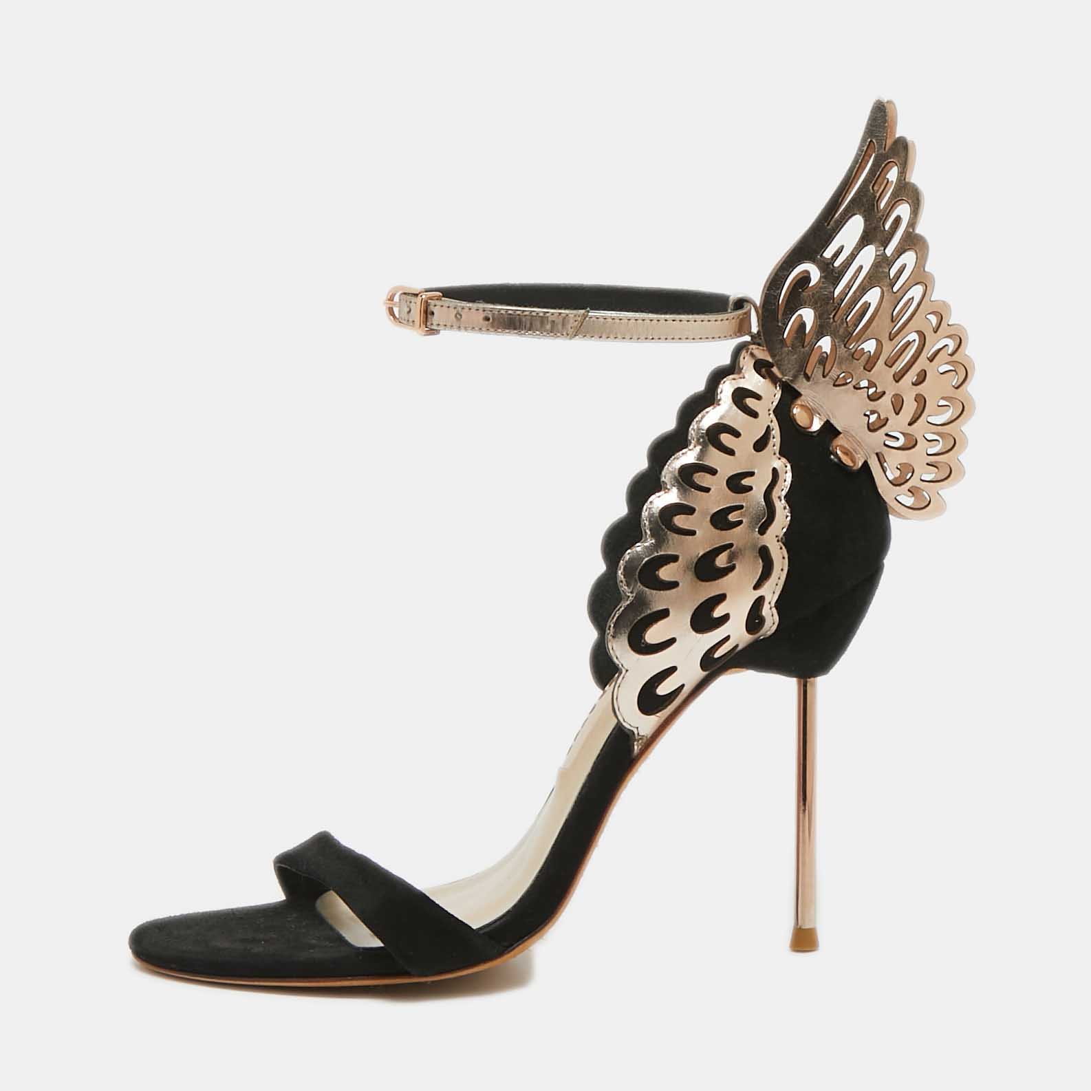 

Sophia Webster Black Leather and Suede Evangeline Ankle Strap Sandals Size