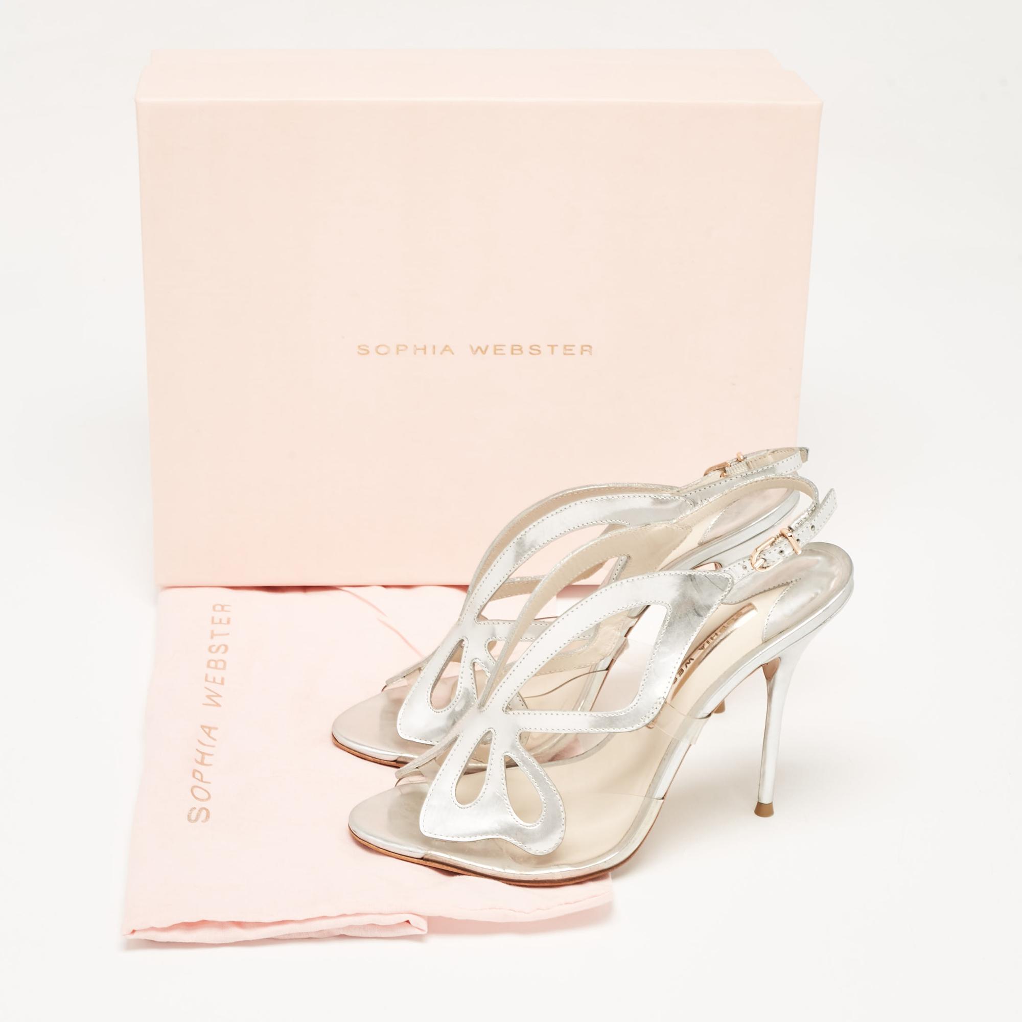 Sophia Webster Silver Leather Floral Applique Slingback Sandals Size 39 