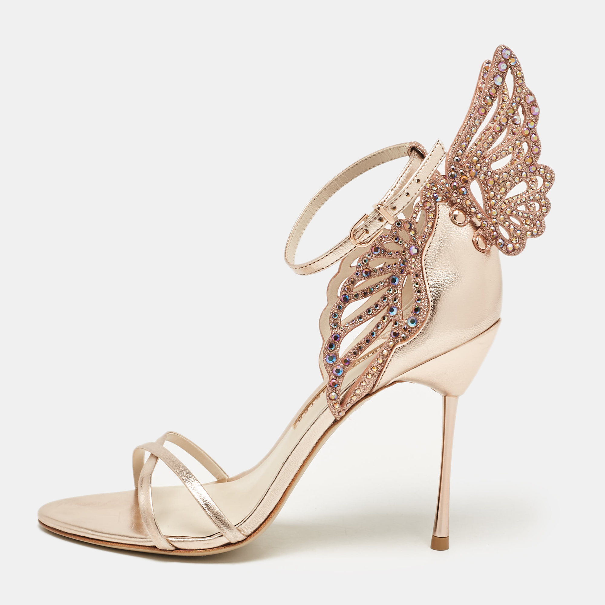 

Sophia Webster Metallic Leather and Crystal Embellished Butterfly Ankle Strap Sandals Size