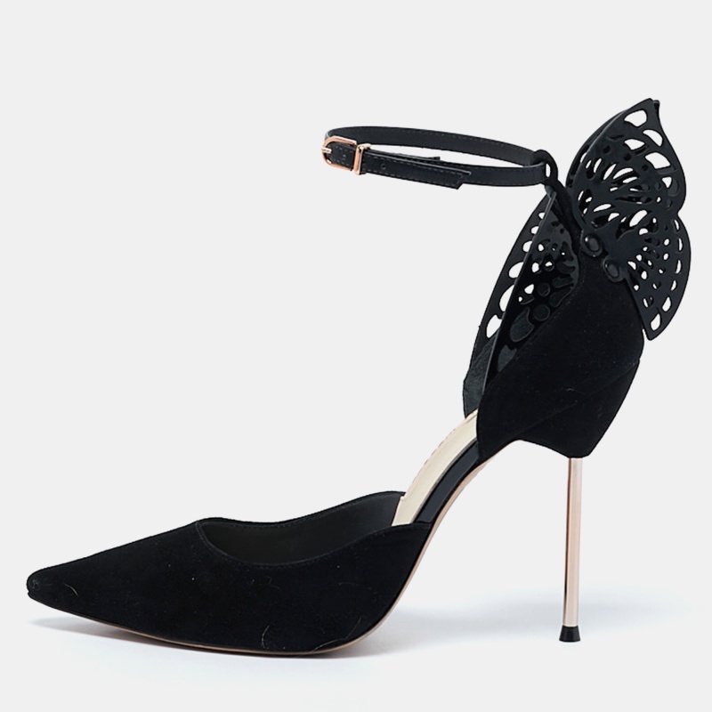 

Sophia Webster Black Leather and Suede Flutura D'orsay Pumps Size