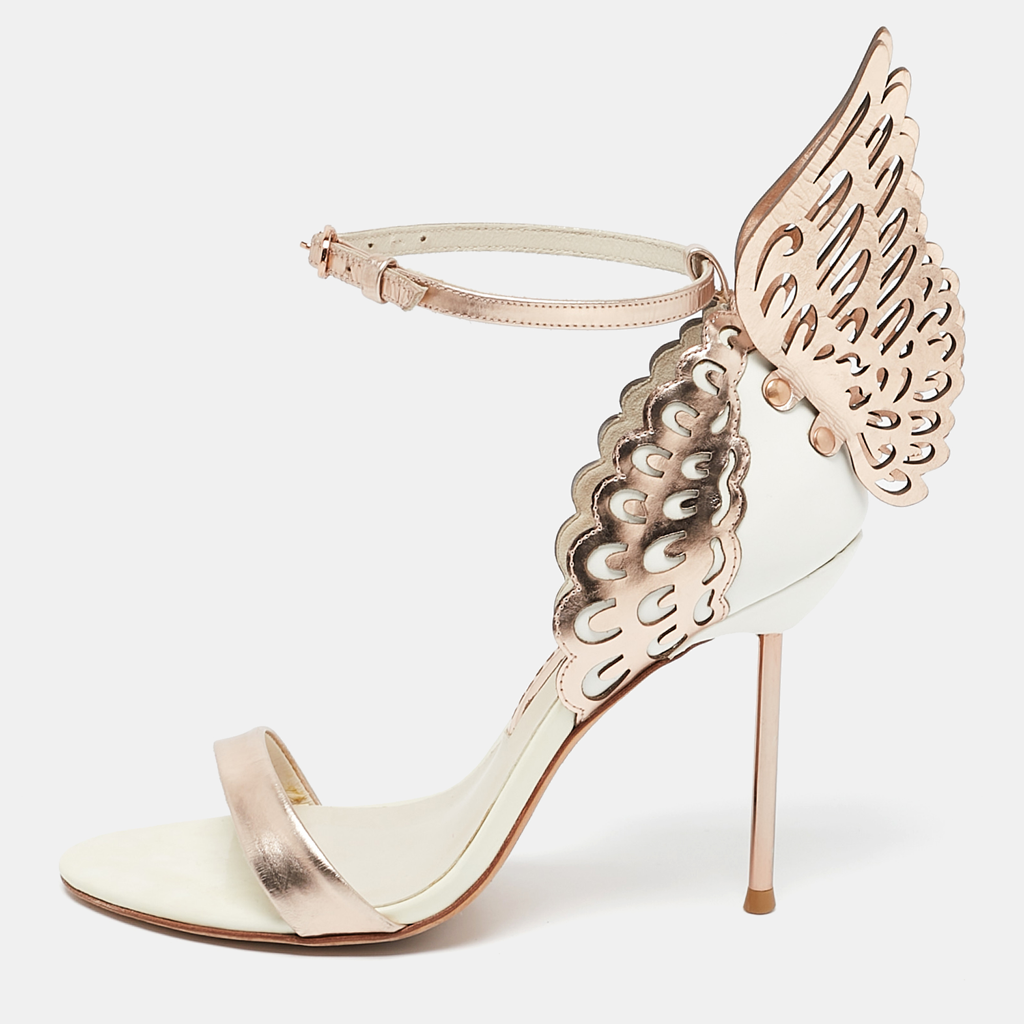 

Sophia Webster White/Rose Gold Leather Evangeline Ankle Strap Sandals Size