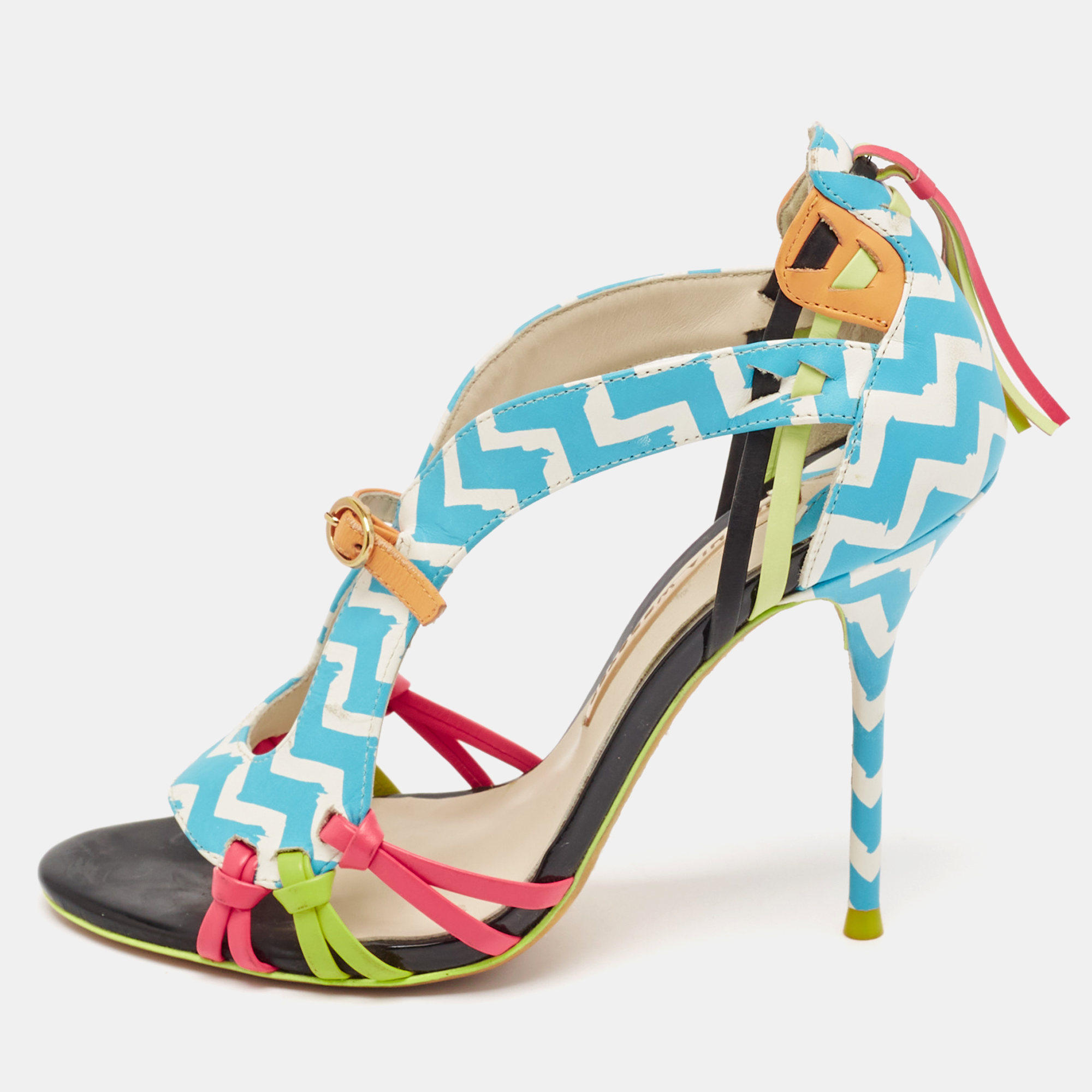 

Sophia Webster Multicolor Zig Zag Print Leather Ankle Strap Sandals Size