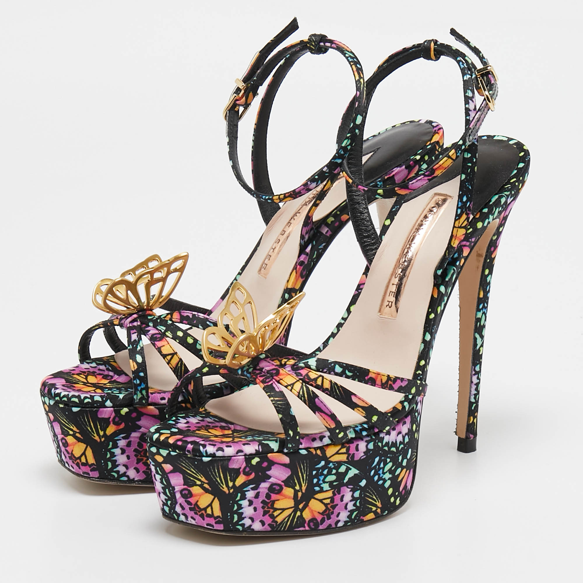 Sophia Webster Multicolor Canvas Mariposa Ankle Strap Sandals Size 38 