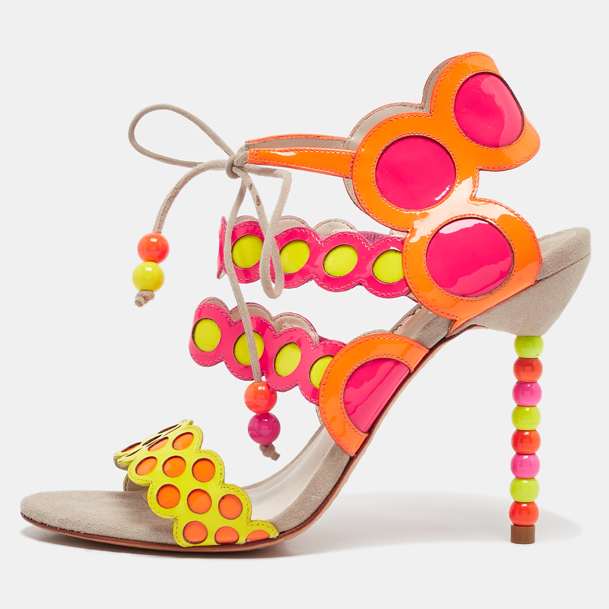 

Sophia Webster Multicolor Round Cut Out Patent Leather Beaded Heel Sandals Size