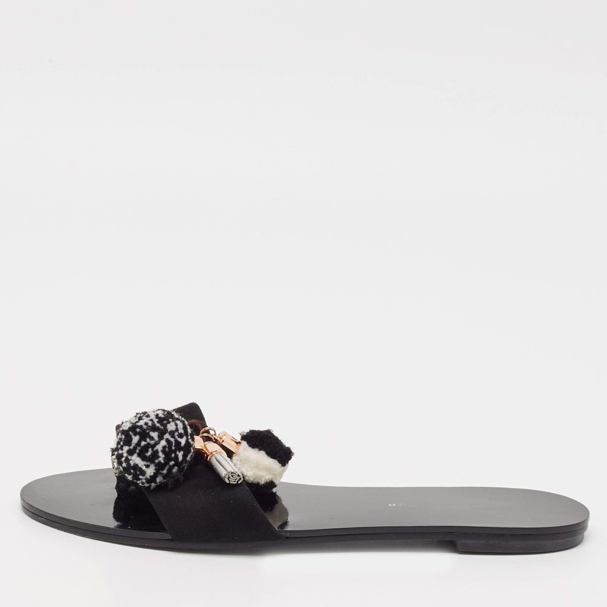 

Sophia Webster Black Suede Jada Pom Pom Slide Flats Size