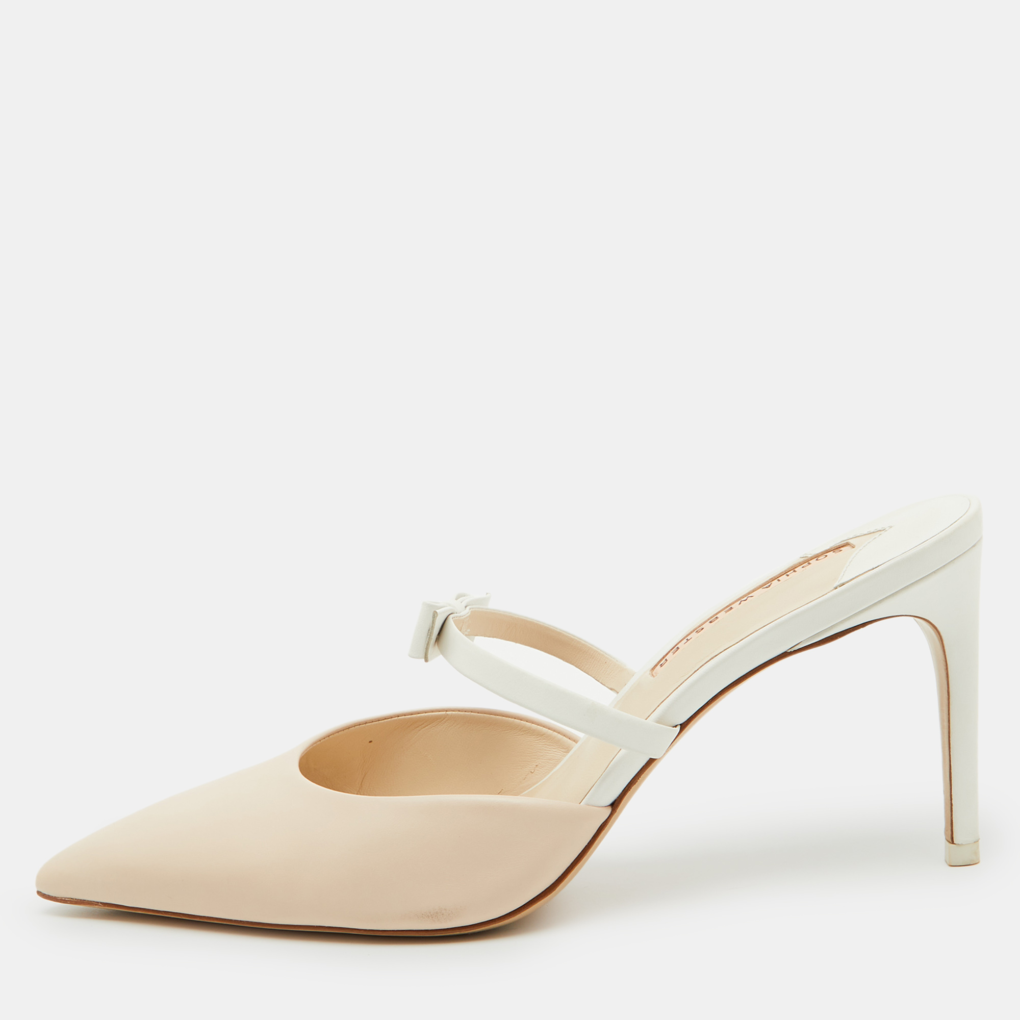 

Sophia Webster Beige/White Leather Pointed Toe Mules Size