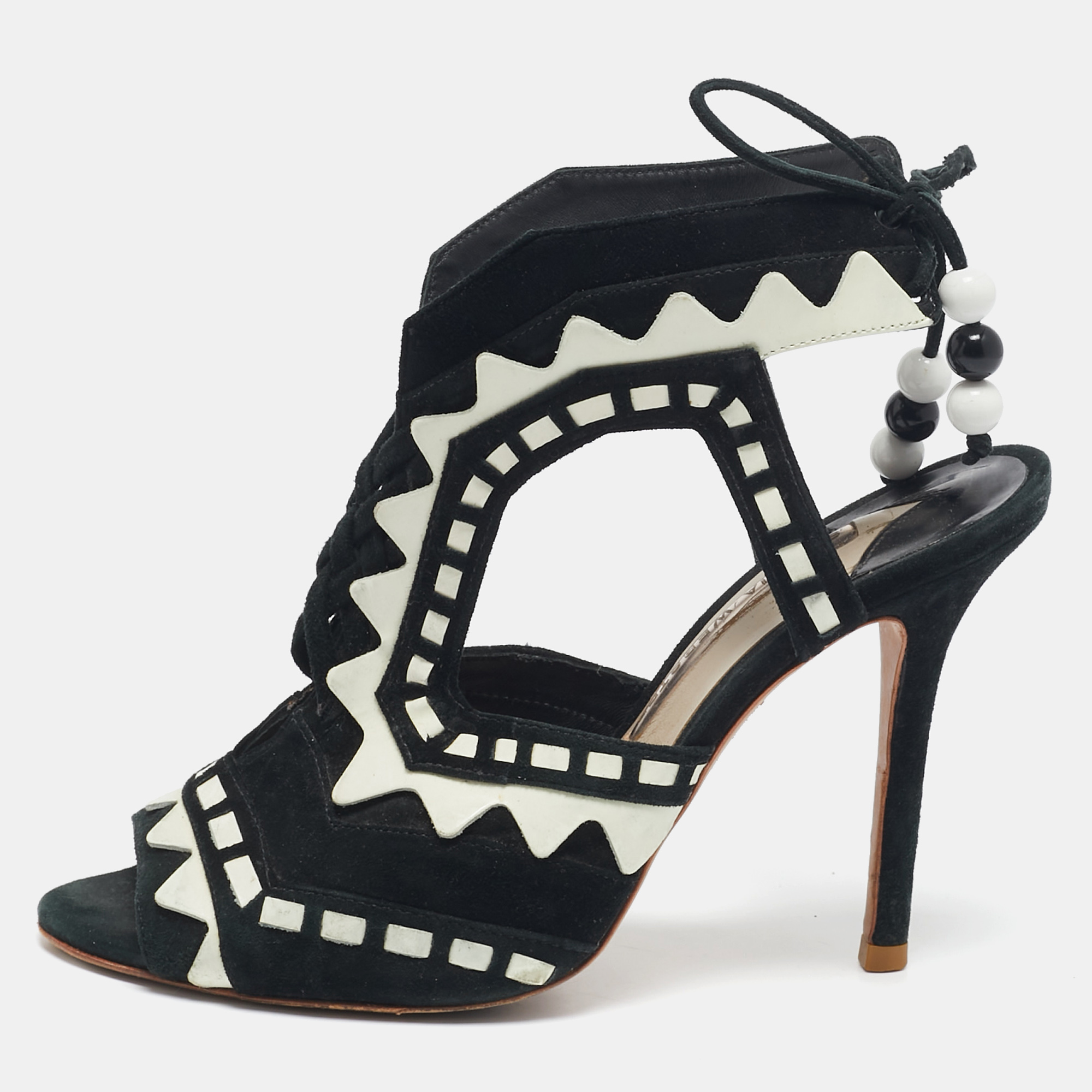 

Sophia Webster Black/White Suede and Leather Riko Cut Out Ankle Sandals Size