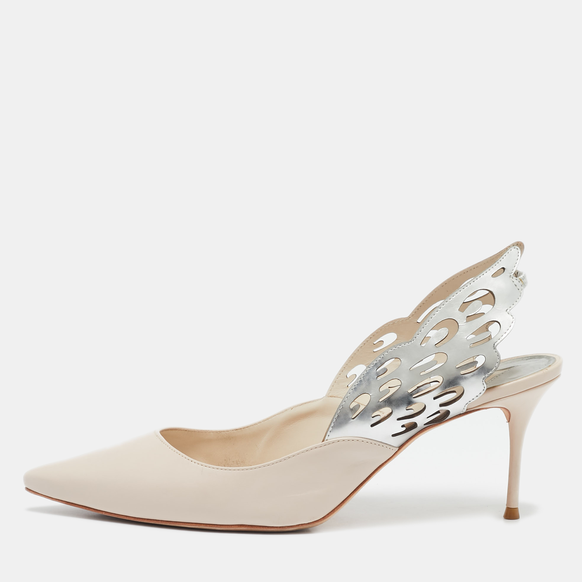 

Sophia Webster White/Silver Leather Angel Wing Slingback Pumps Size, Cream