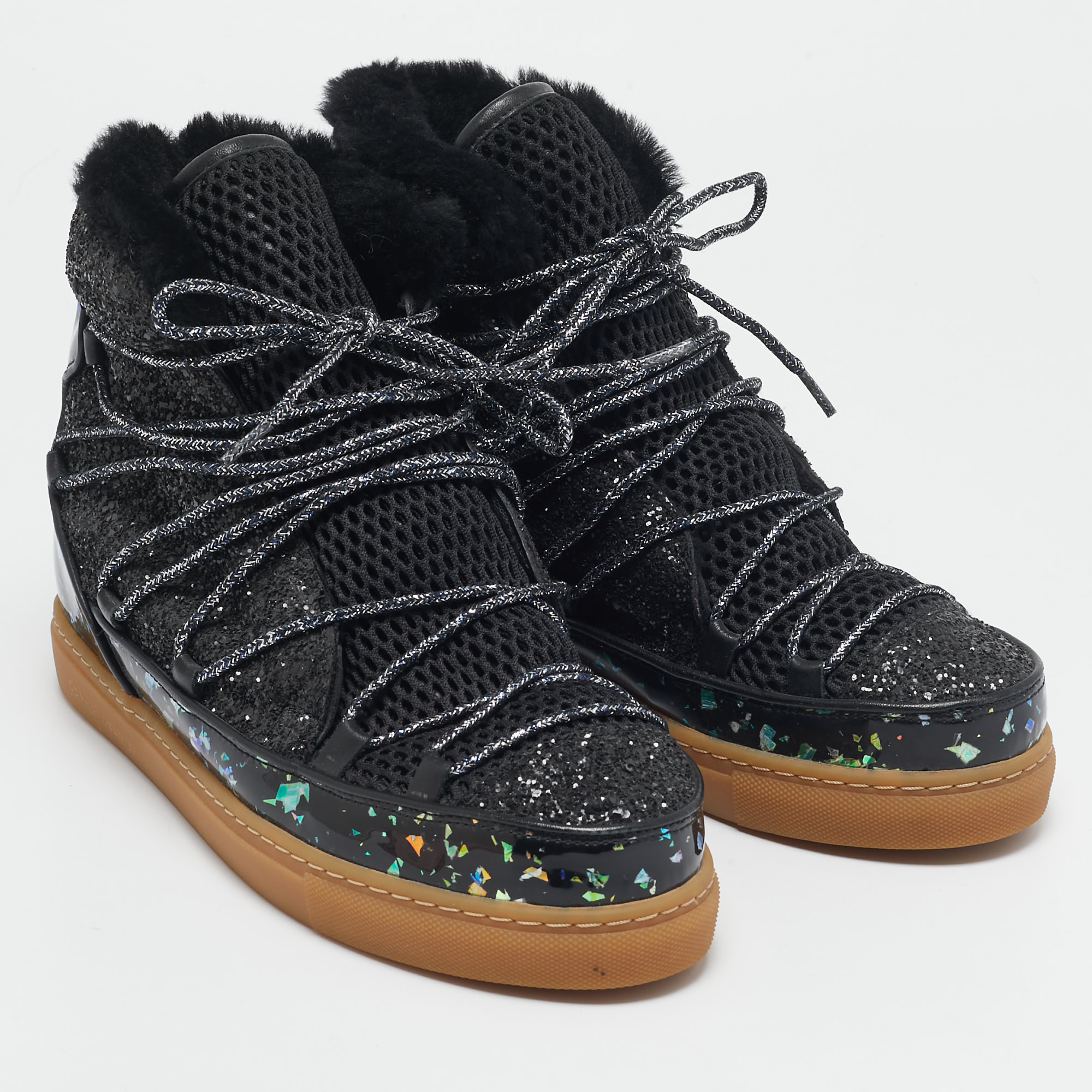 Sophia Webster Black Patent Leather and Glitter Snow Boots Size 39 