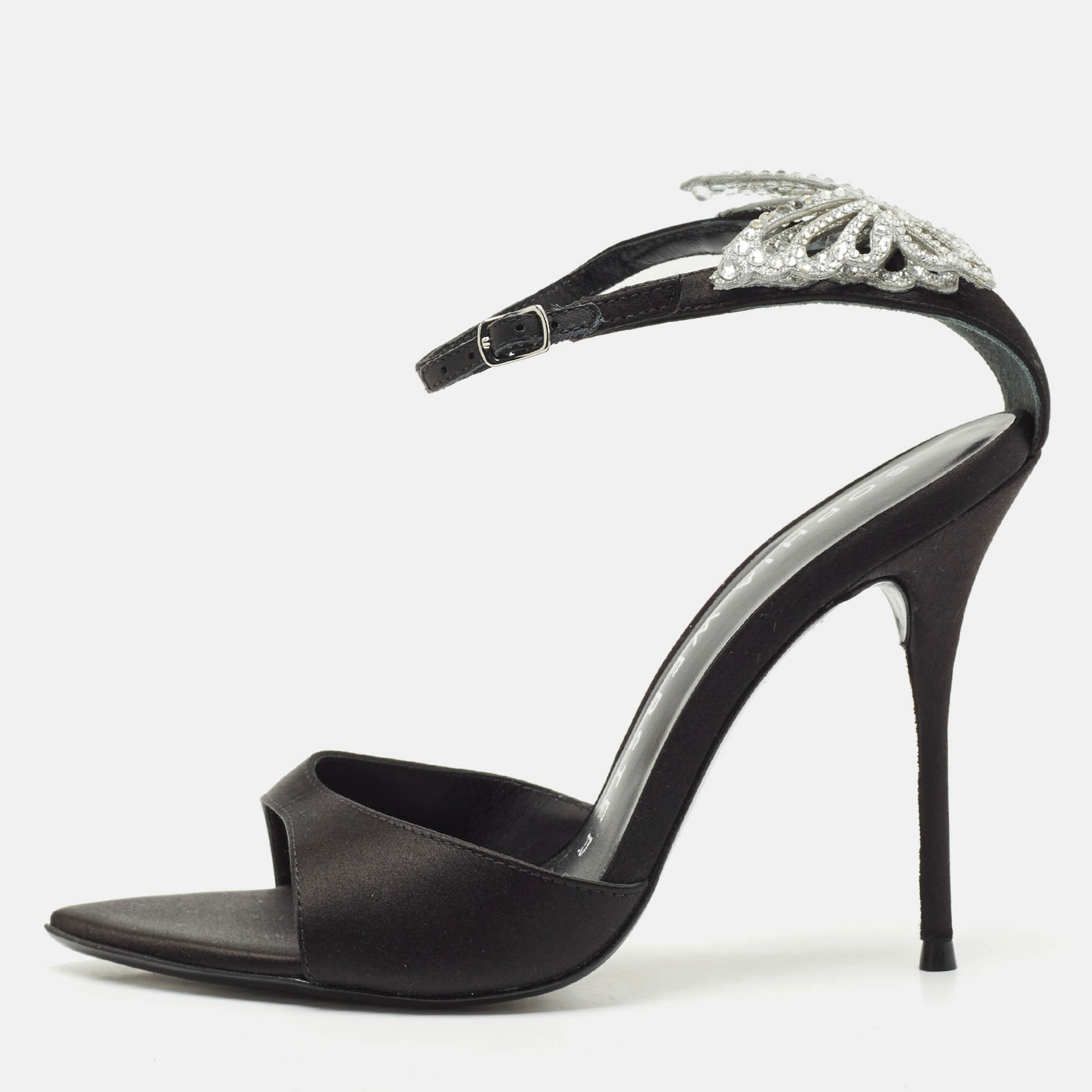 

Sophia Webster Black Satin Crystal Embellished Ankle Strap Sandals Size