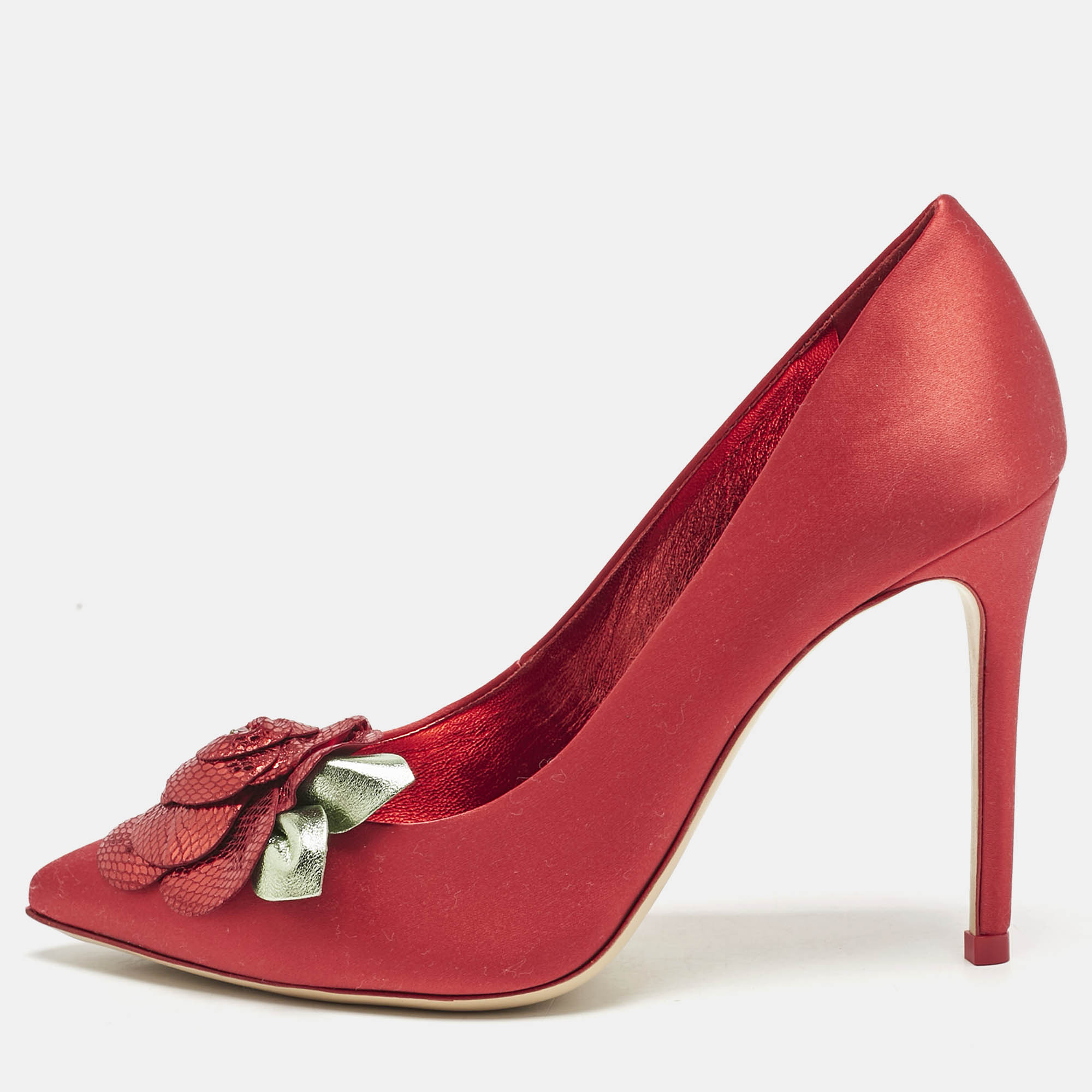 

Sophia Webster Red Satin Rosette Pointed Toe Pumps Size