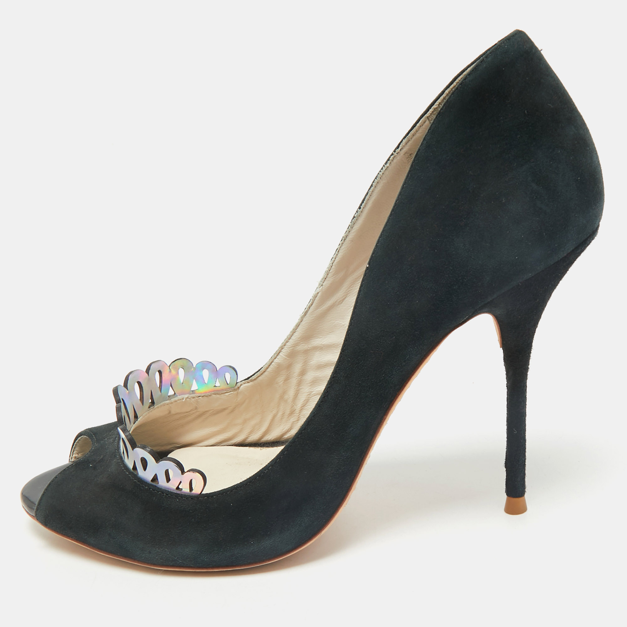 

Sophia Webster Black Suede Scalloped Peep Toe Pumps Size
