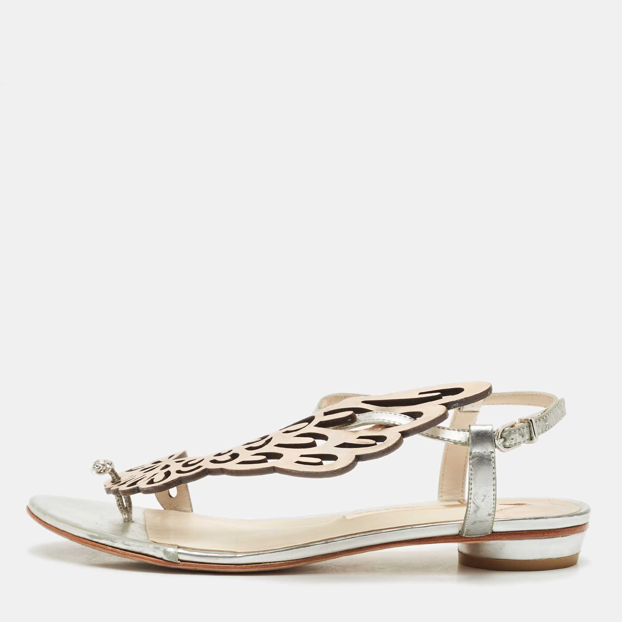 

Sophia Webster Silver/Rose Gold Leather Seraphina Flat Sandals Size