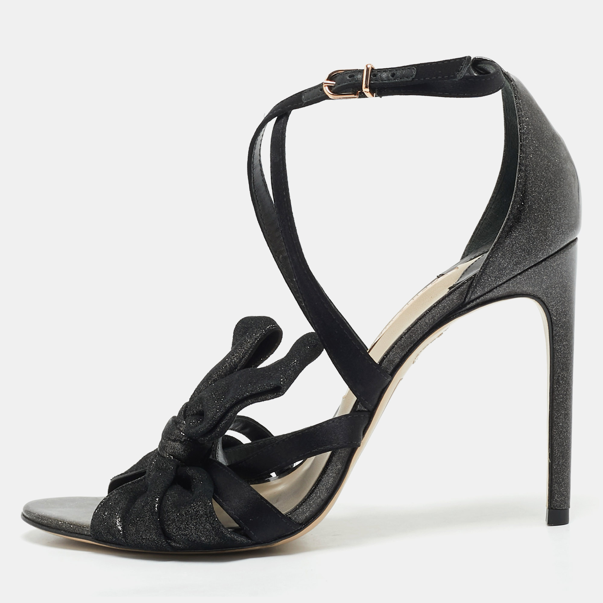 

Sophia Webster Black Metallic Leather an Fabric Bonnie Ankle Strap Sandals Size