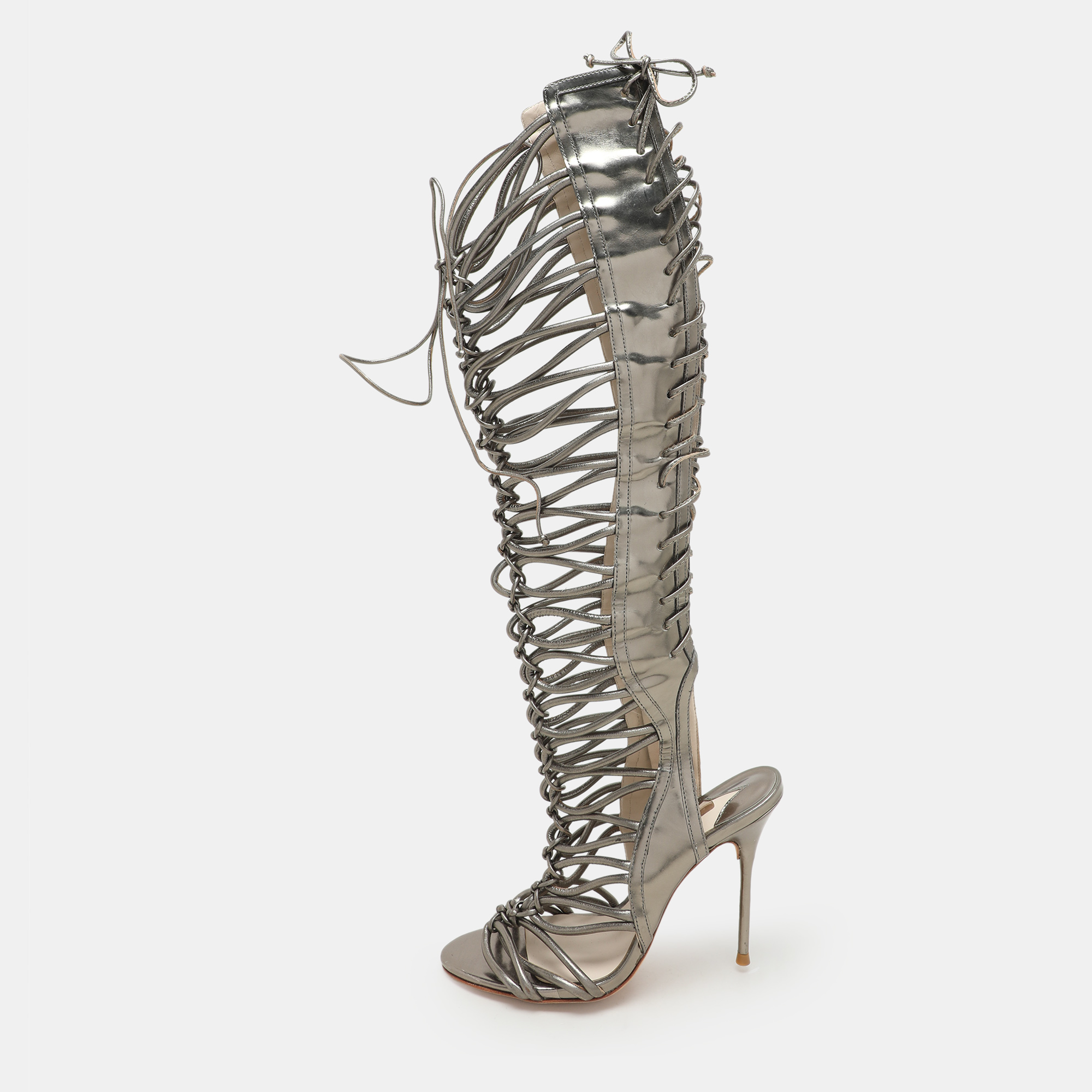 Pre-owned Sophia Webster Metallic Leather Clementine Lace-up Knee High Gladiator Sandals Size 36