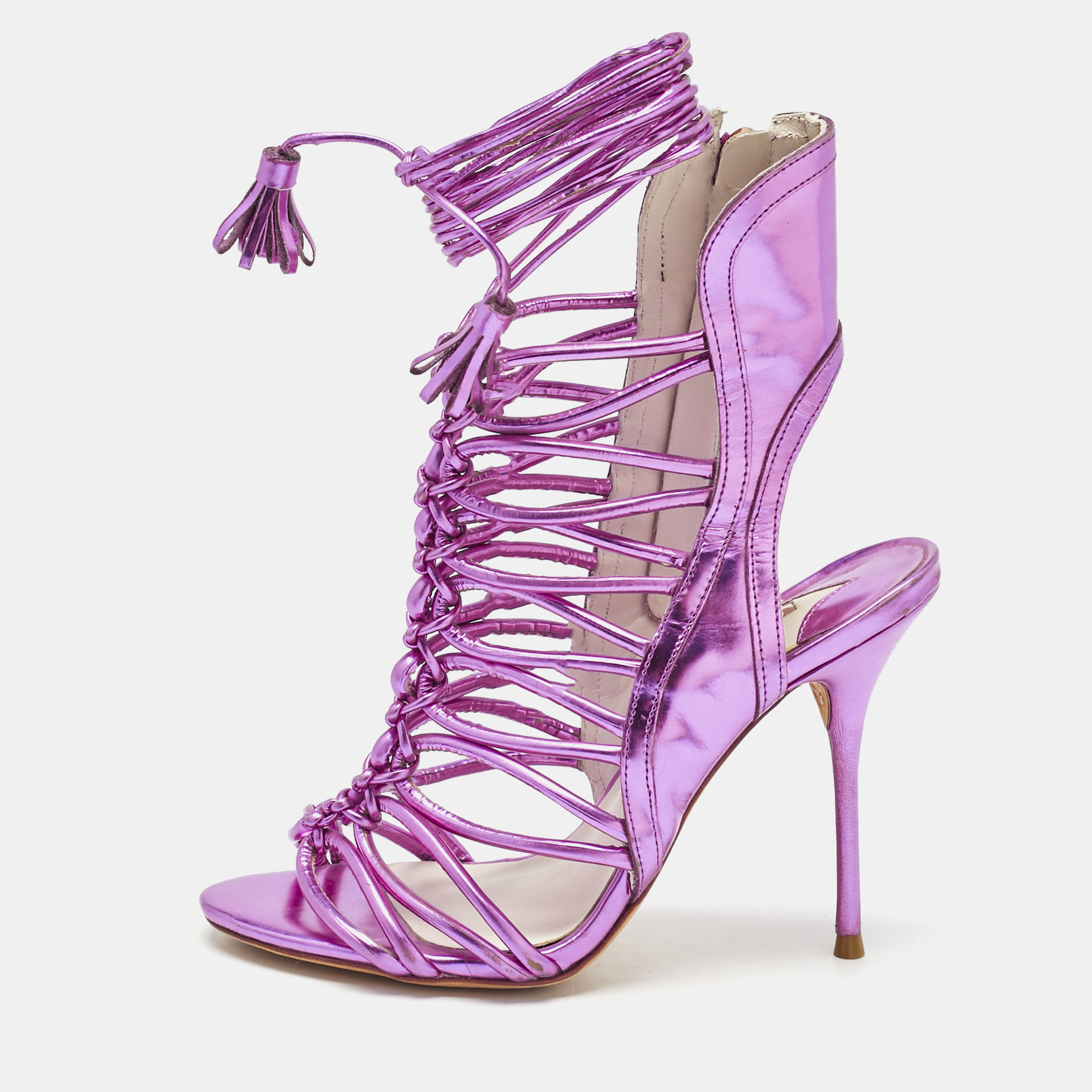 

Sophia Webster Metallic Purple Leather Lacey Tie Up Sandals Size