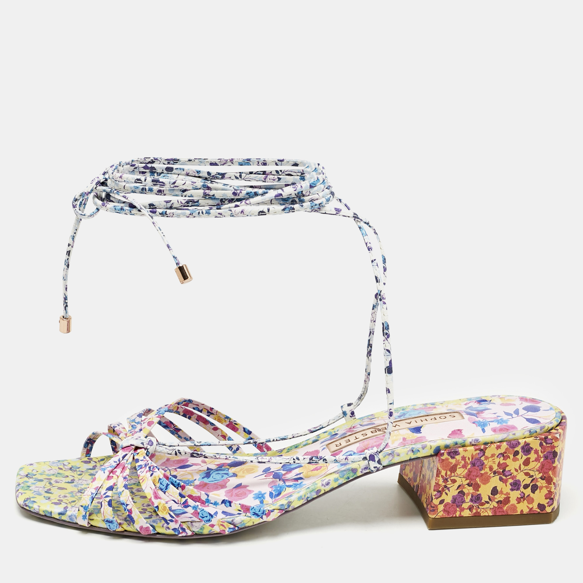 Pre-owned Sophia Webster Multicolor Leather Ankle Tie Flat Sandals Size 40
