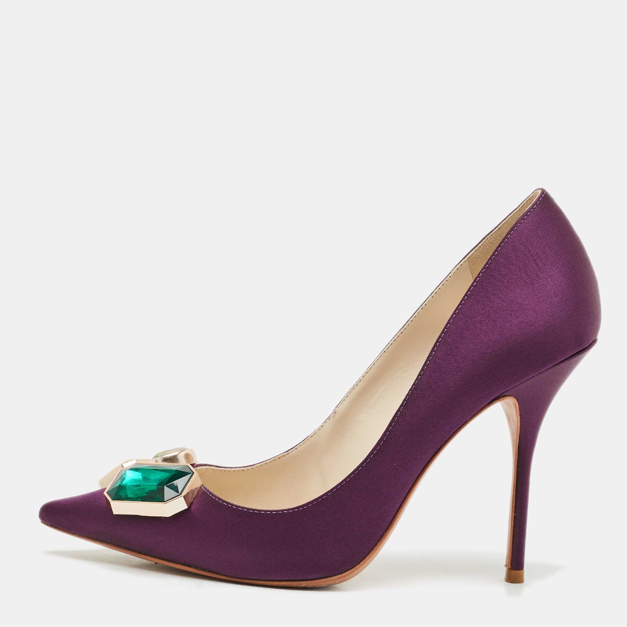 

Sophia Webster Purple Satin Lola Gem Pointed Toe Pumps Size