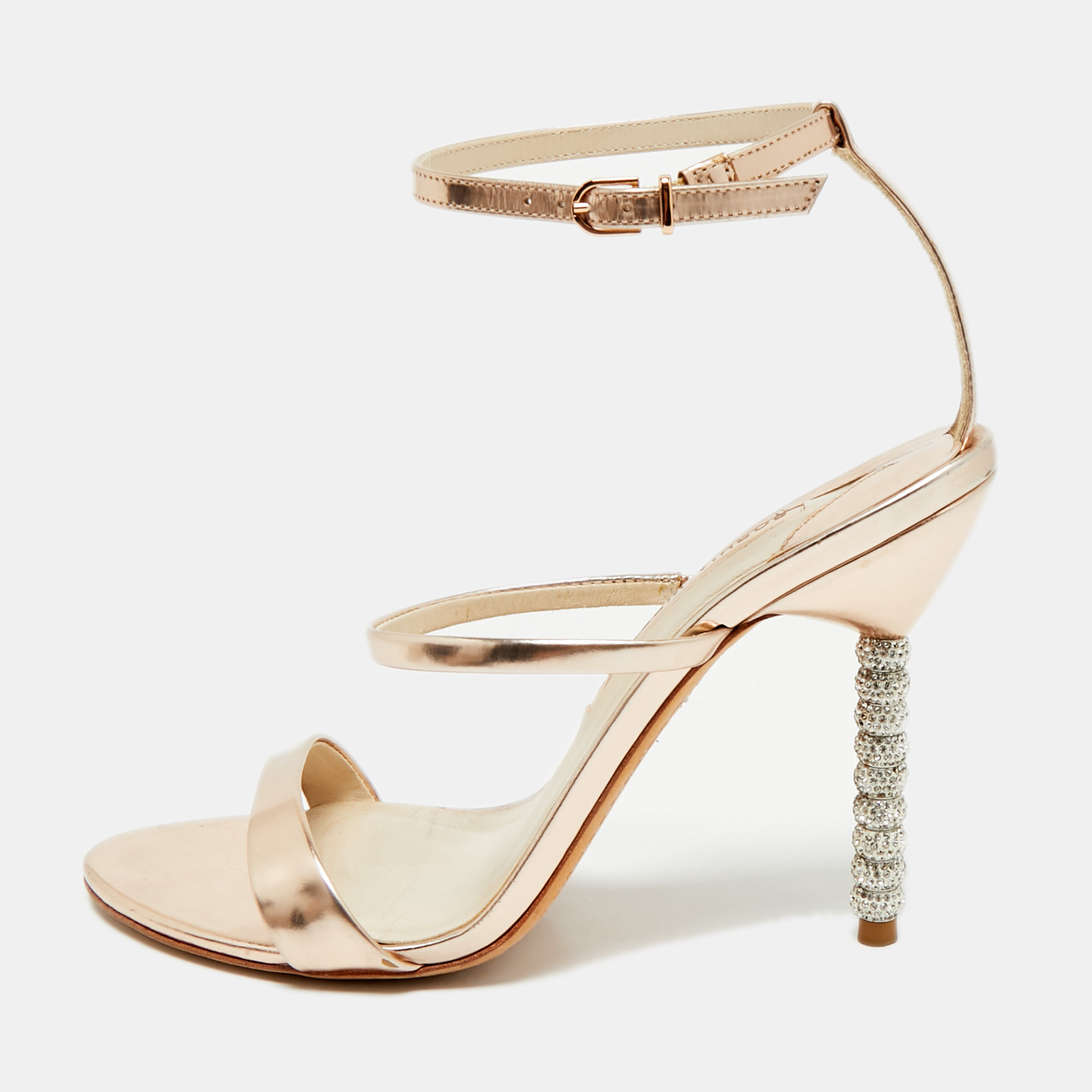 

Sophia Webster Rose Gold Leather Rosalind Crystal Heel Ankle Strap Sandals Size