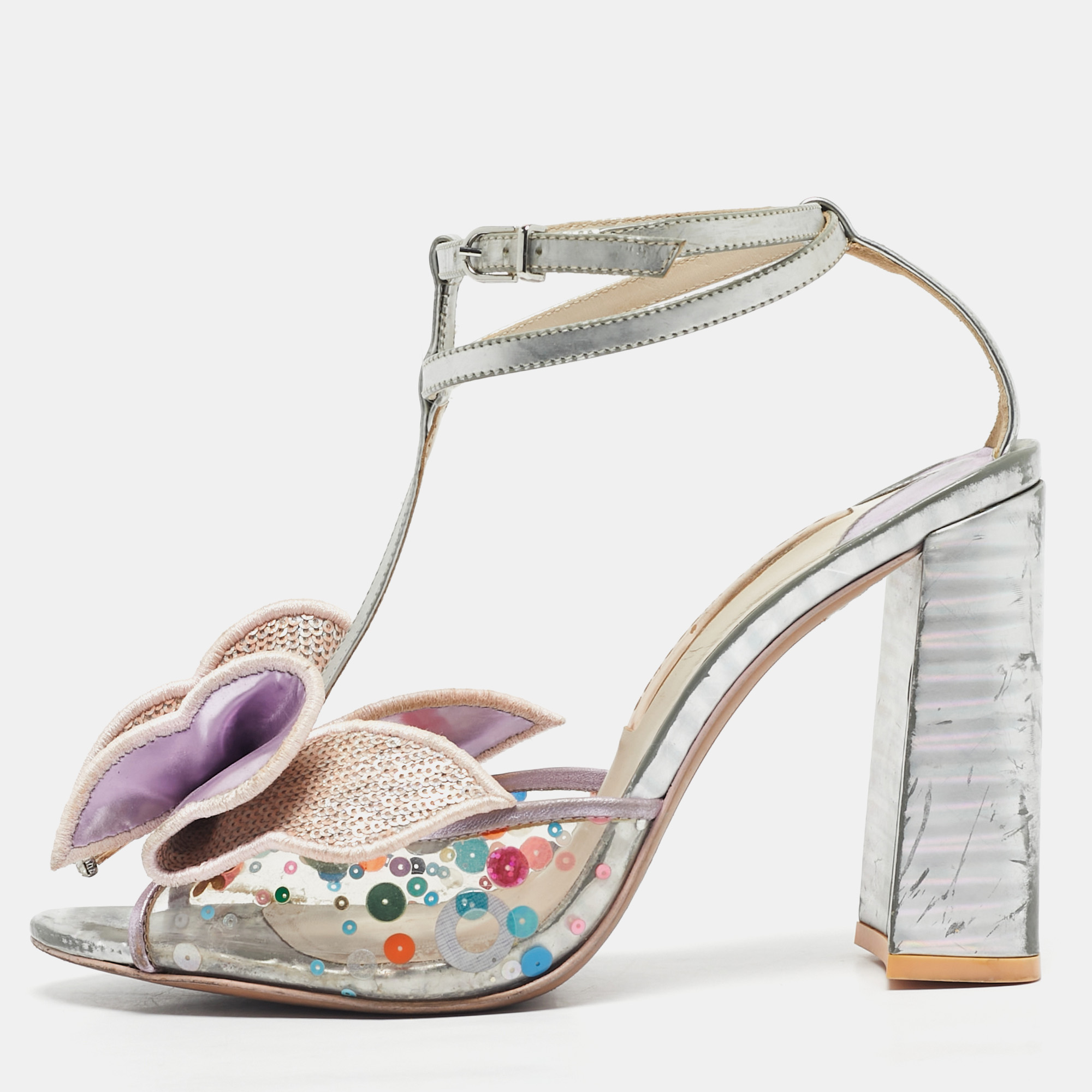 Pre-owned Sophia Webster Multicolor Leather And Pvc Crystal Embellished Lana Ankle Strap Sandals Size 40