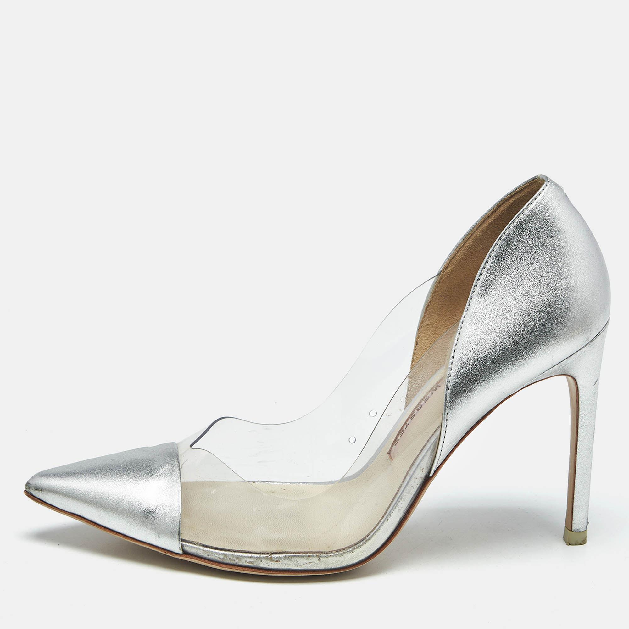 

Sophia Webster Silver/Pink Leather and PVC Daria Pointed Toe Pumps Size