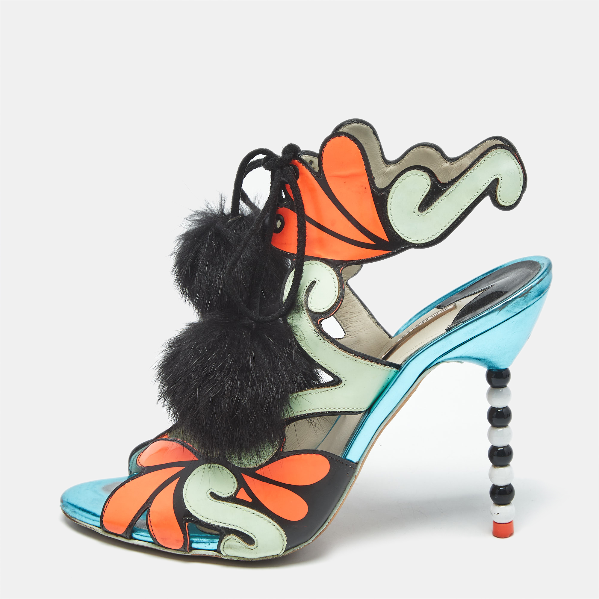 Pre-owned Sophia Webster Multicolor Leather Riko Cutout Ankle Cuff Sandals Size 39