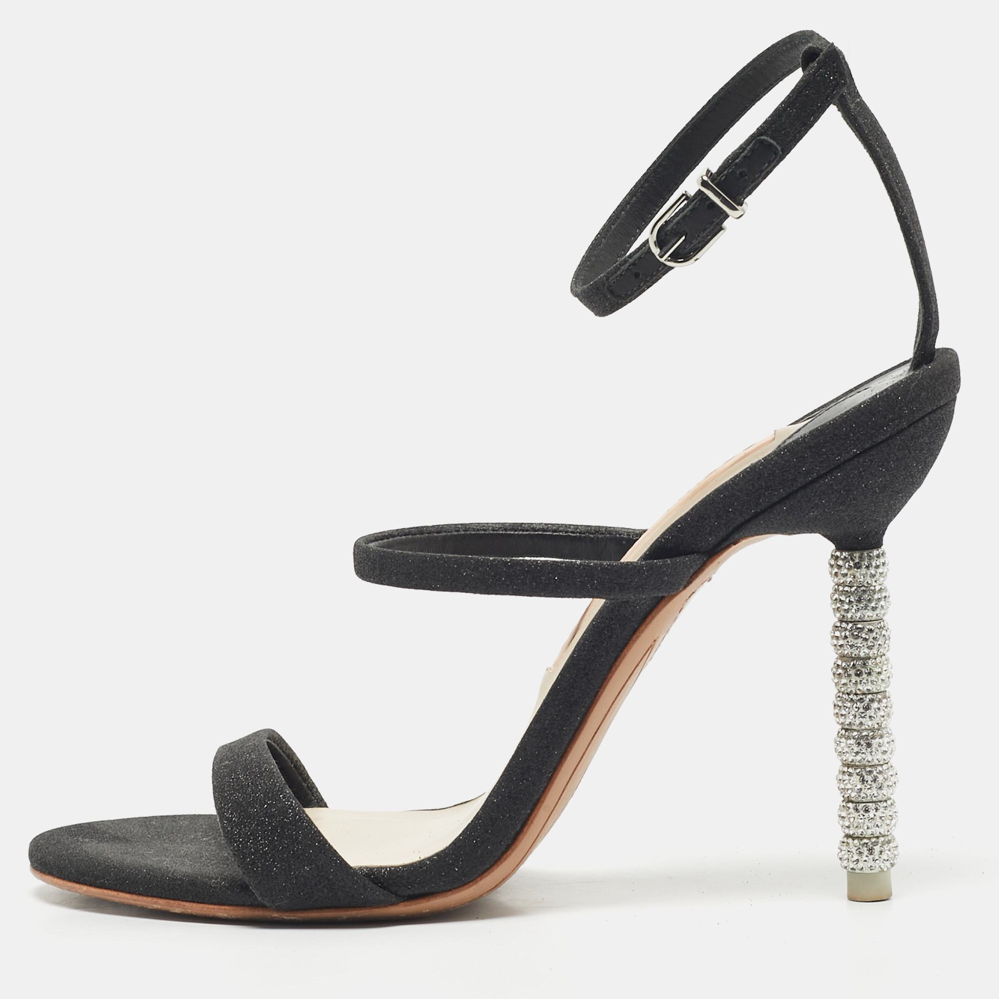 

Sophia Webster Metallic/Black Glitter and Leather Ankle Strap Sandals Size