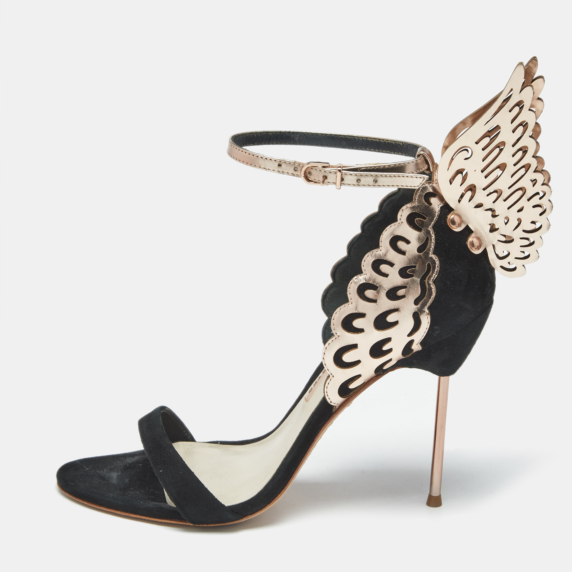 

Sophia Webster Black/Rose Gold Leather and Suede Evangeline Ankle Strap Sandals Size