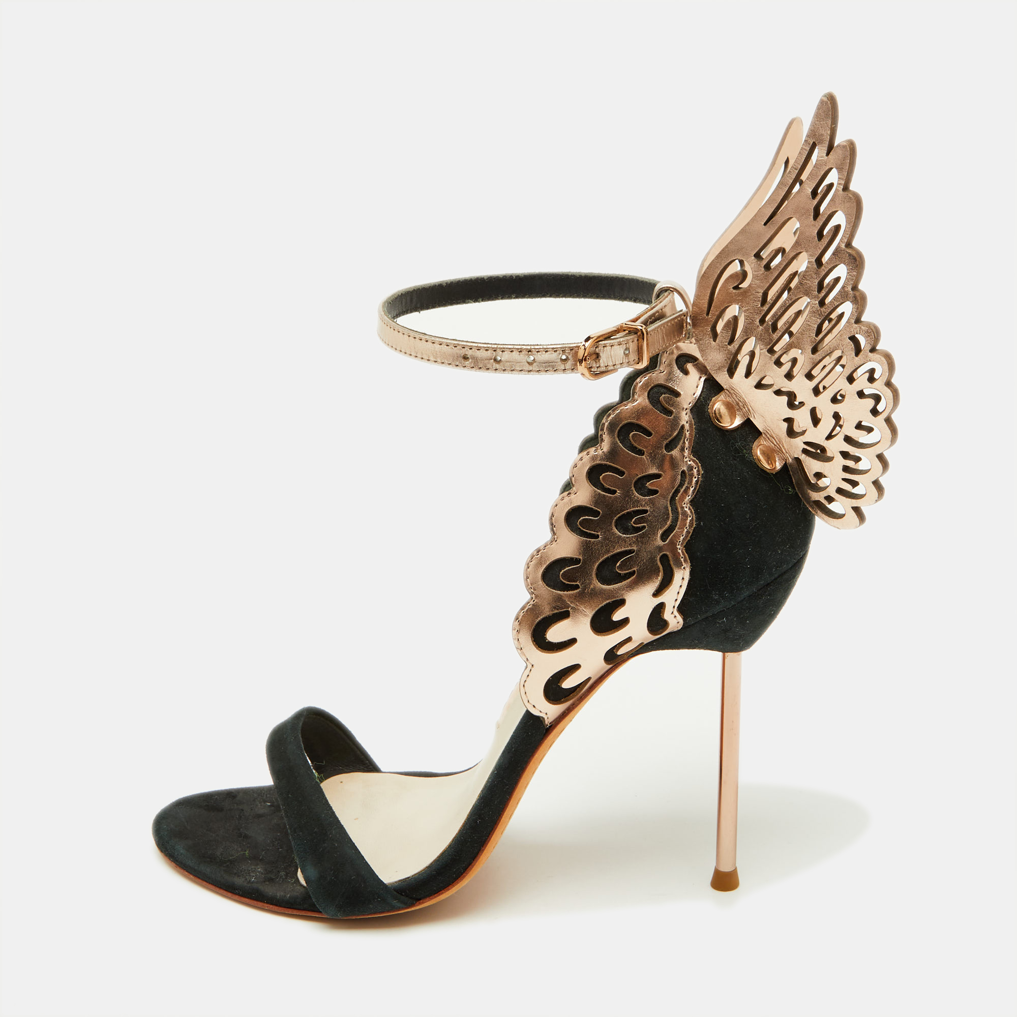 

Sophia Webster Black/Metallic Suede and Leather Chiara Ankle Strap Sandals Size