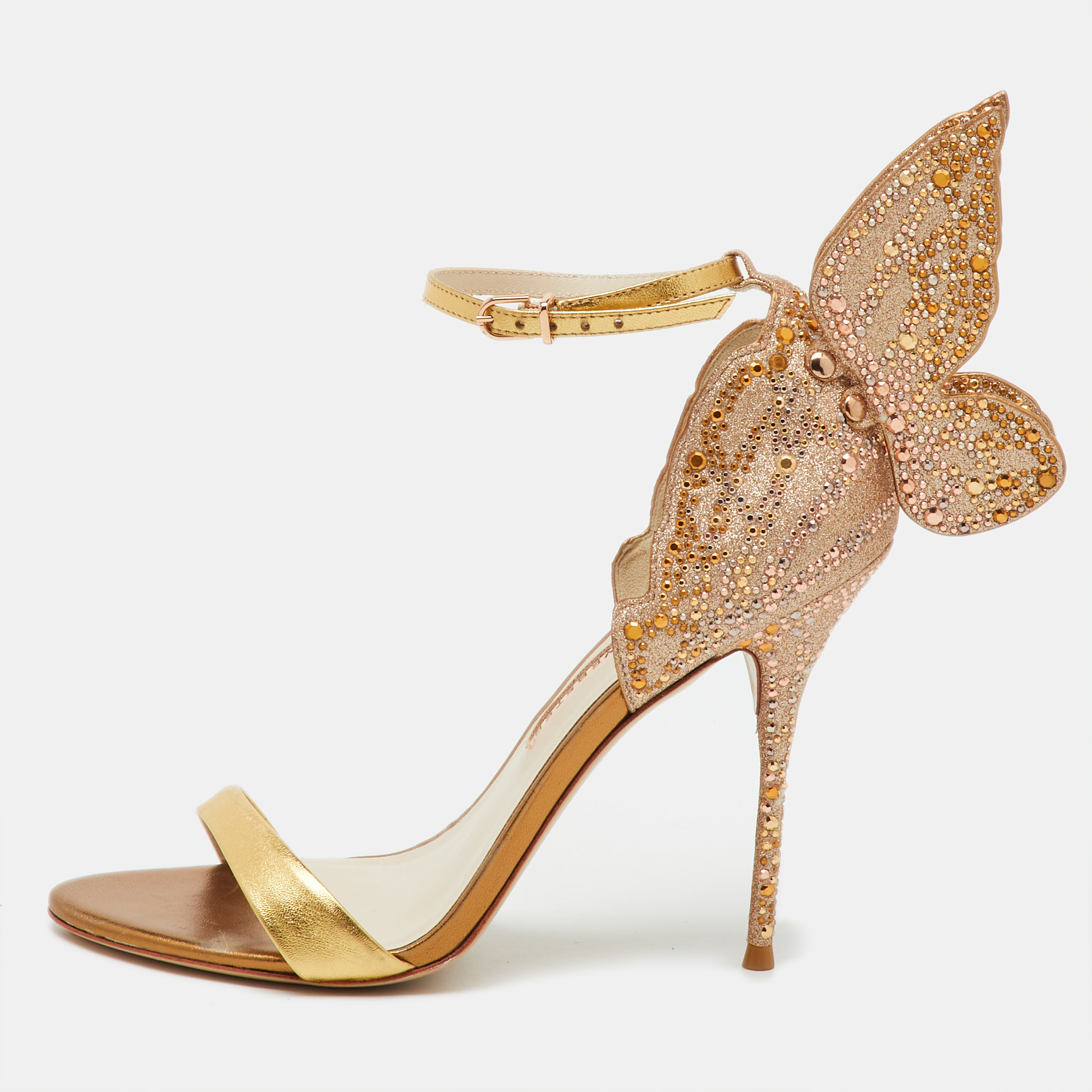 

Sophia Webster Gold Leather and Glitter Embellished Chiara Ankle Strap Sandals Size