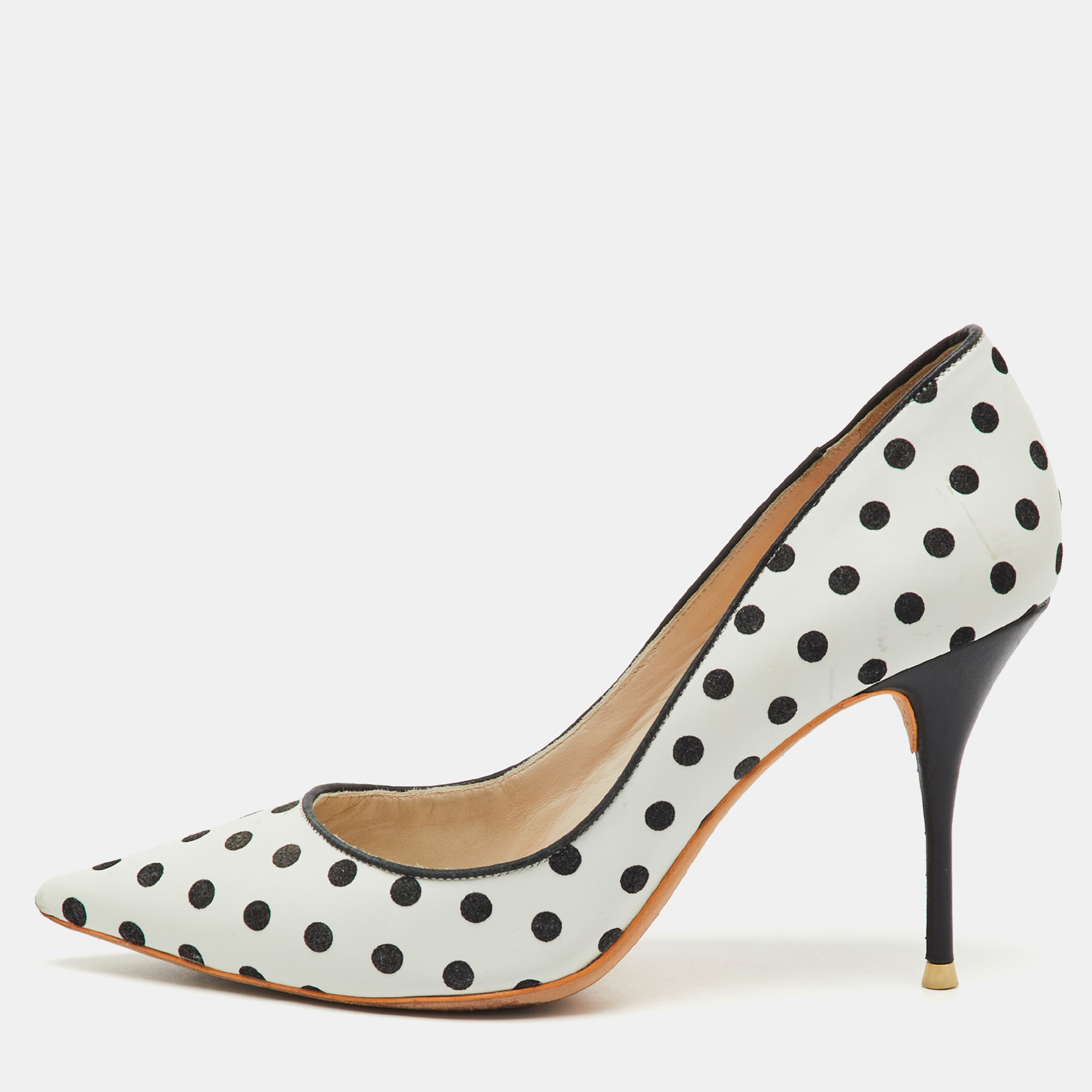 

Sophia Webster White/Black Polka Dot Leather Pointed Toe Pumps Size