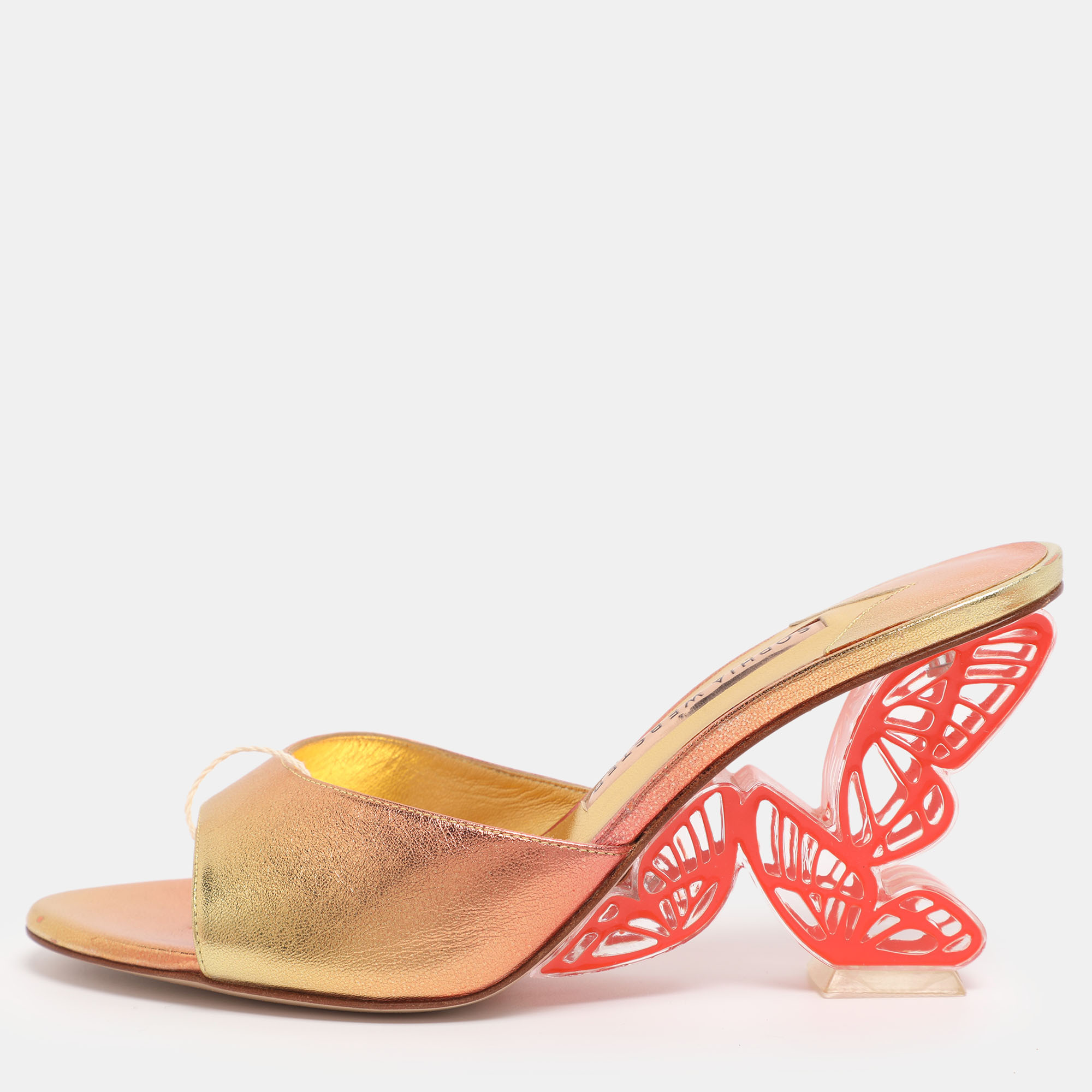 Pre-owned Sophia Webster Sophie Webster Sunset Leather Paloma Butterfly Mules 38 In Silver