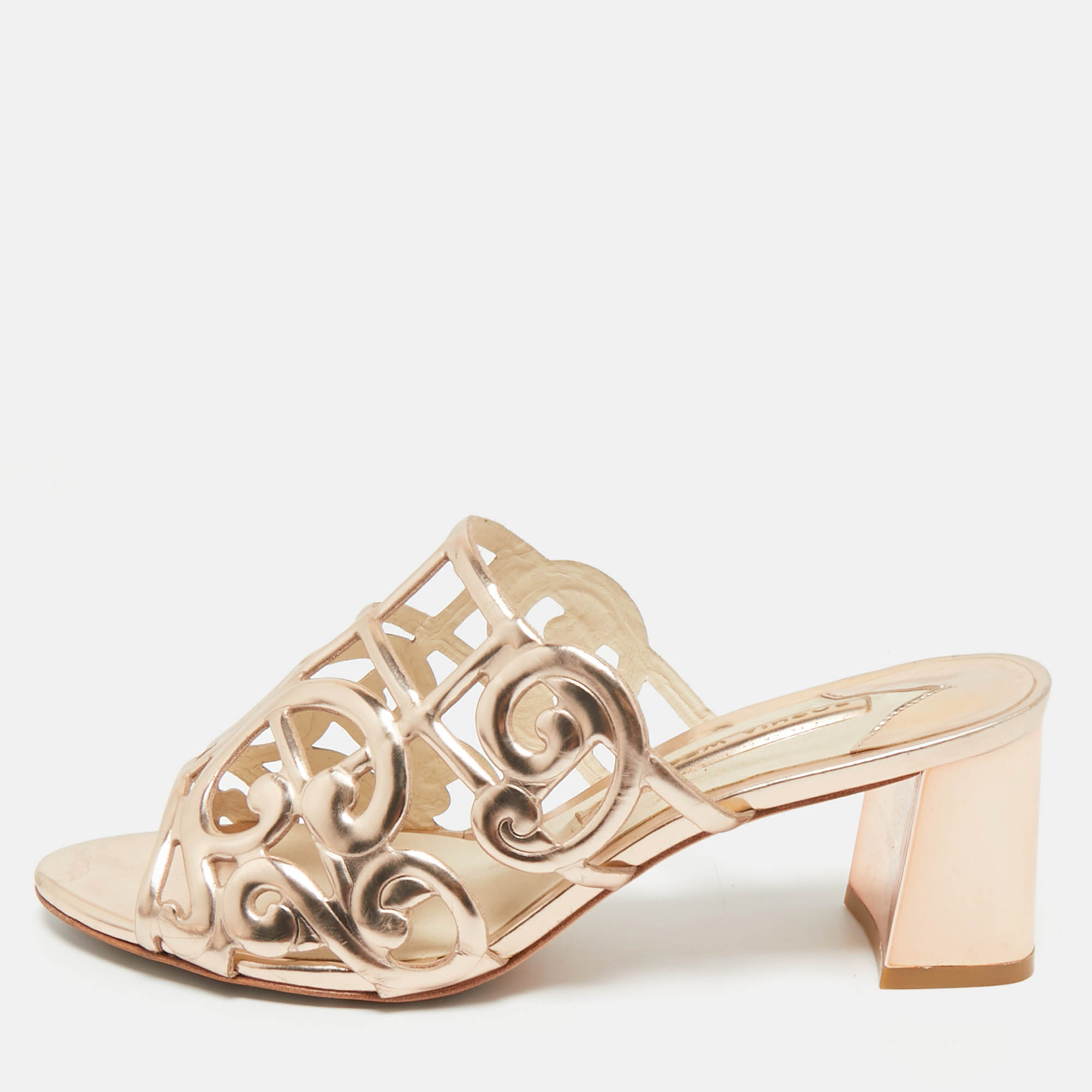 Pre-owned Sophia Webster Rose Gold Cut Out Leather Birdie Mules Size 36.5