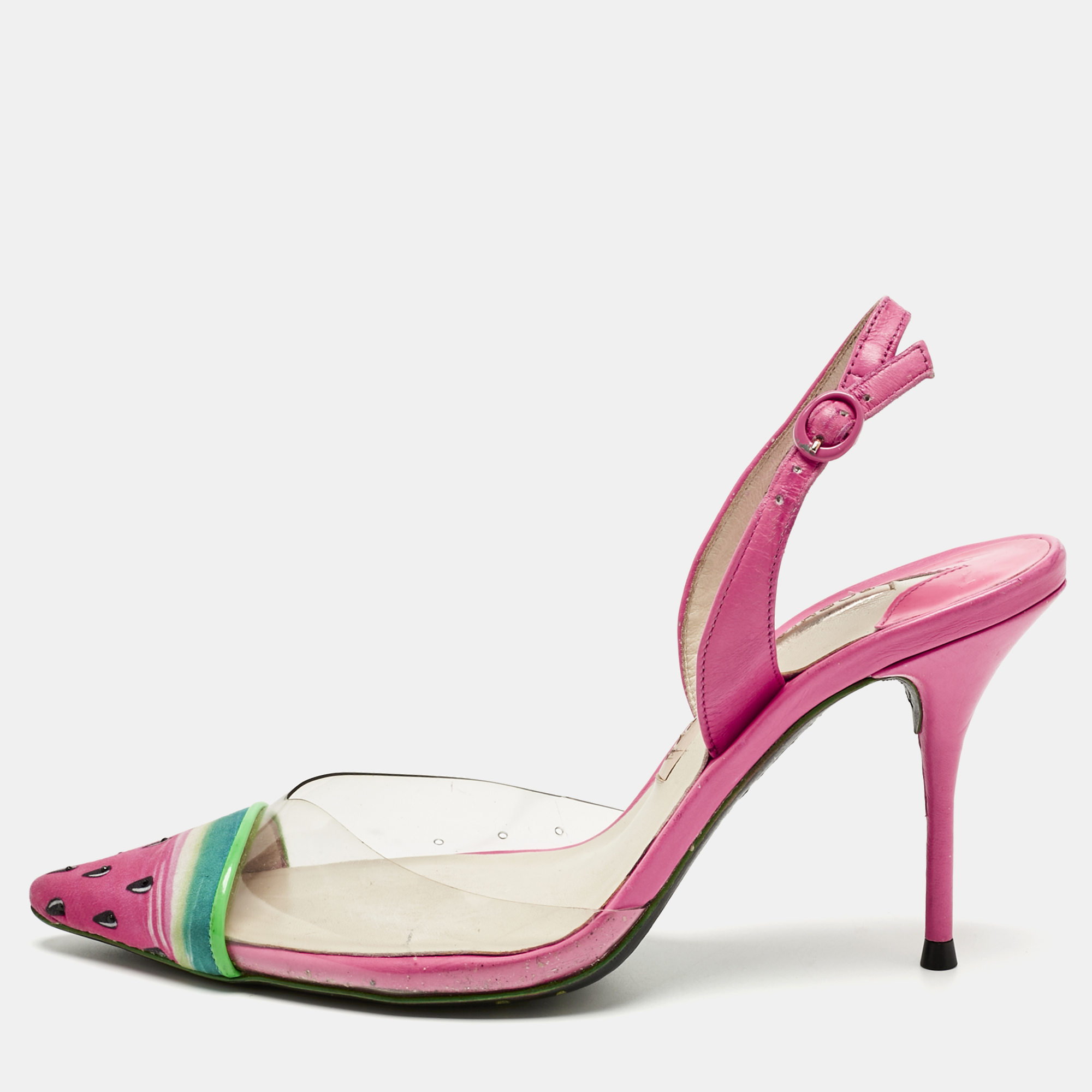Pre-owned Sophia Webster Transparent/rose Pink Leather And Pvc Coco Slingback Pumps Size 36