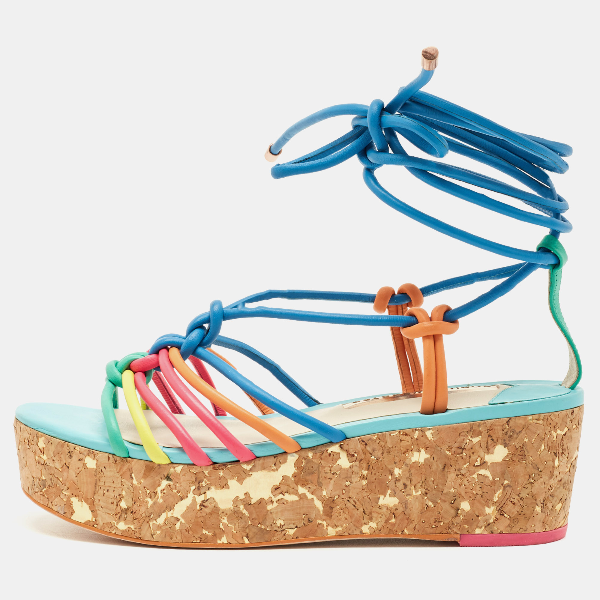 

Sophia Webster Multicolor Leather Cork Wedge Sandals Size