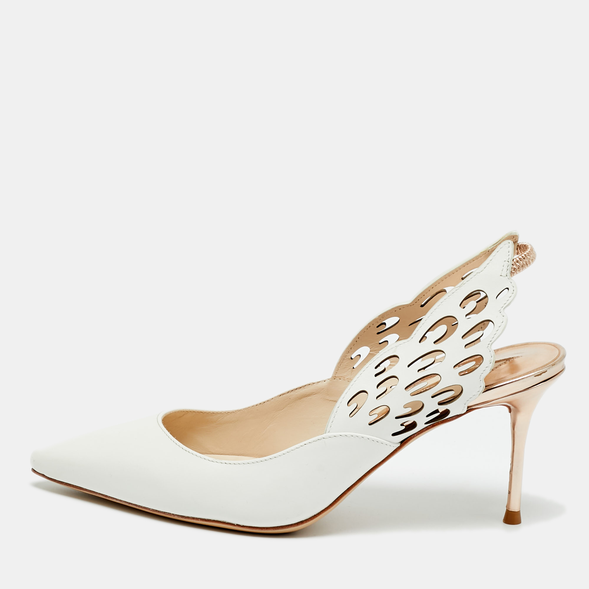 

Sophia Webster White Leather Angelo Slingback Pumps Size