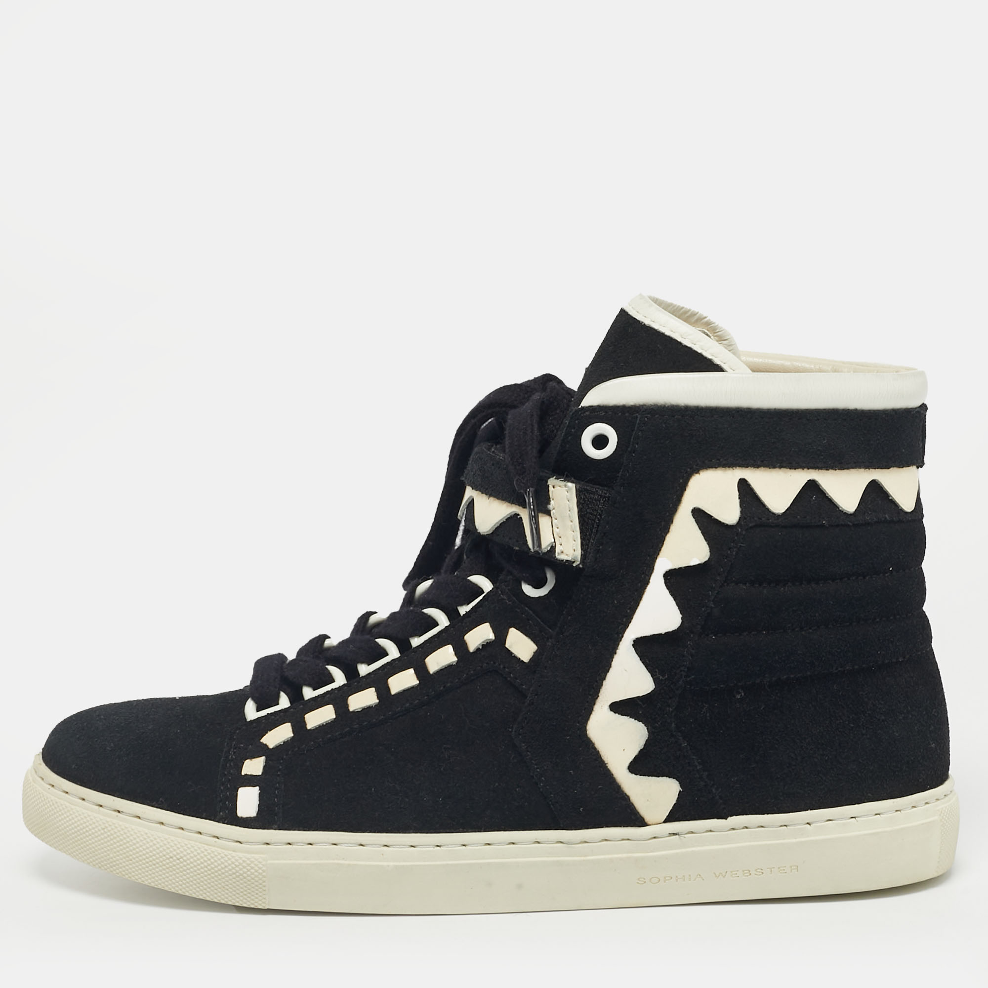 Pre-owned Sophia Webster Black/white Suede And Patent Leather Riko Sneakers Size 39.5