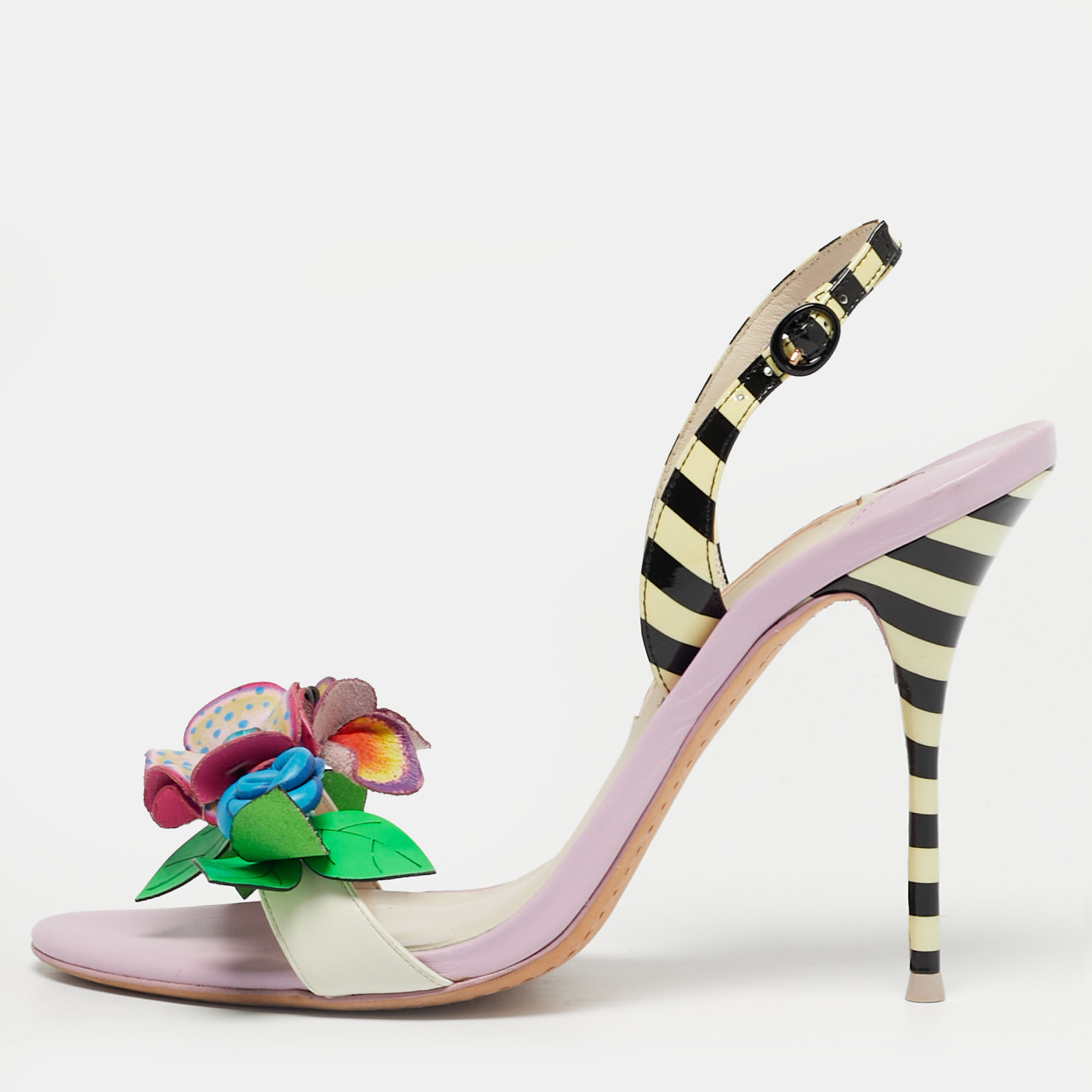 Pre-owned Sophia Webster Multicolor Leather Lilico Underwater Floral Embellished Slingback Sandals Size 40