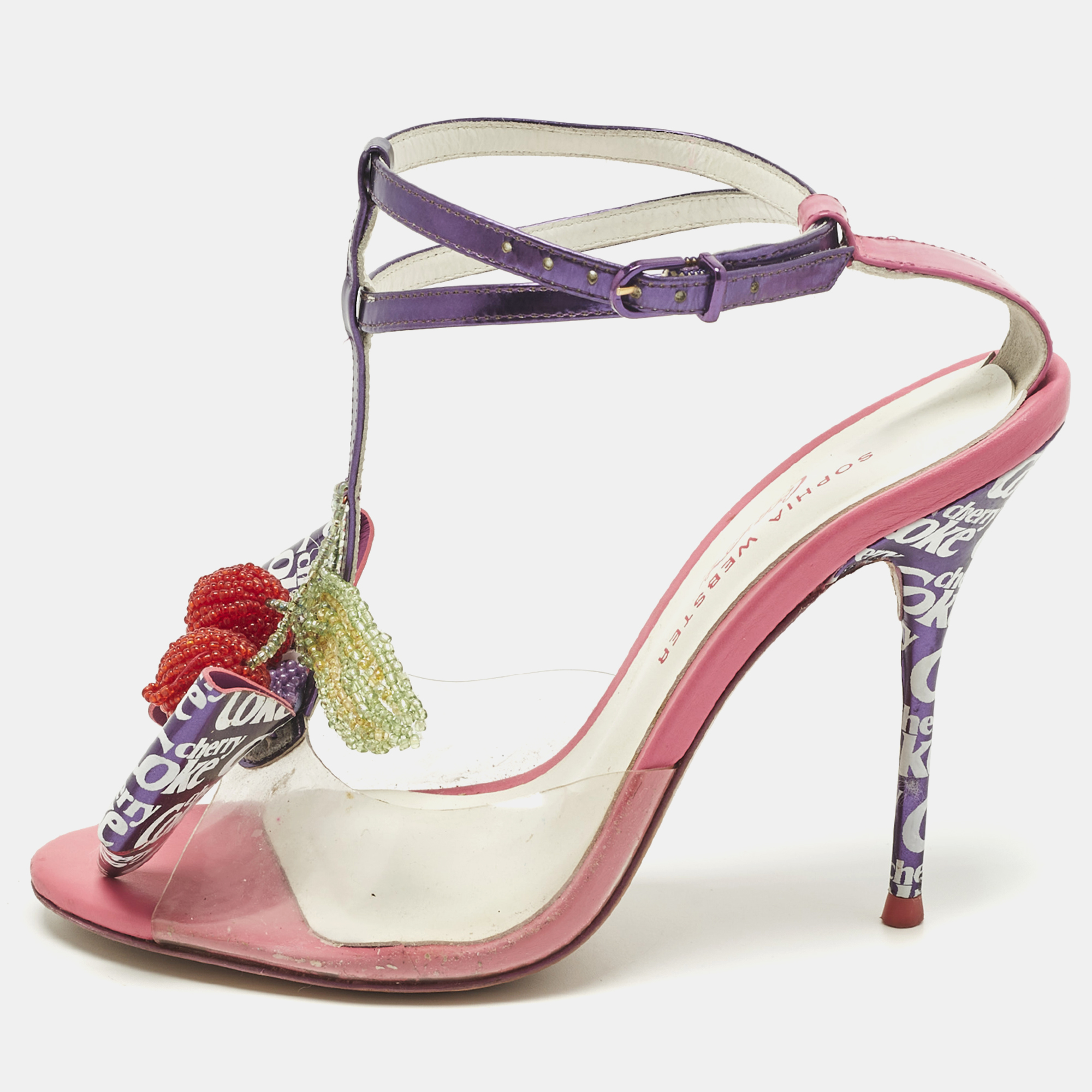 Click to view more detailed imagery on our partner's website Pre-owned Sophia Webster Lana Size 37 Pink Leather And Pvc Cherry Coke Ankle Strap Sandals