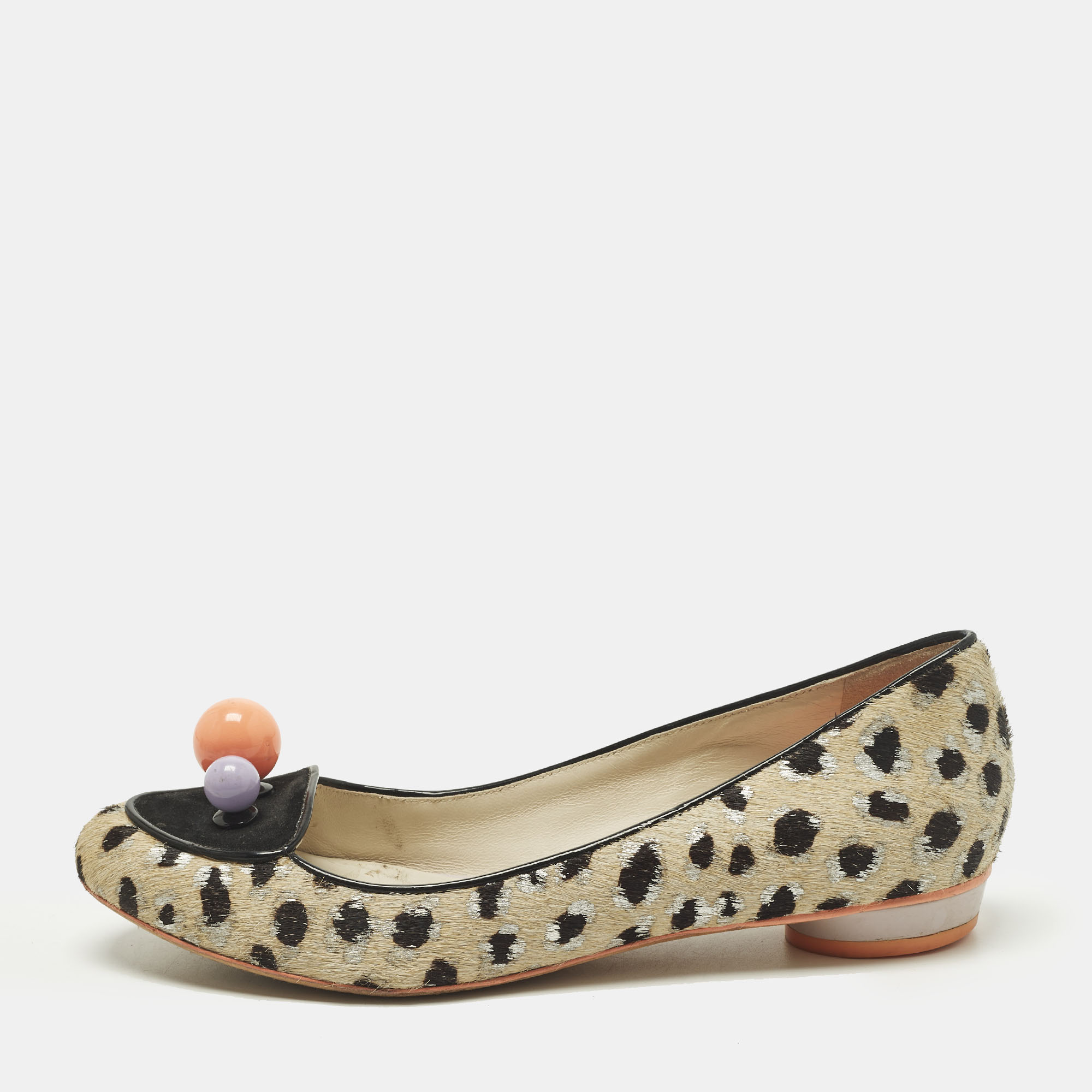 

Sophia Webster Size  Multicolor Leopard Print Calf Hair Pompom Ballet Flats