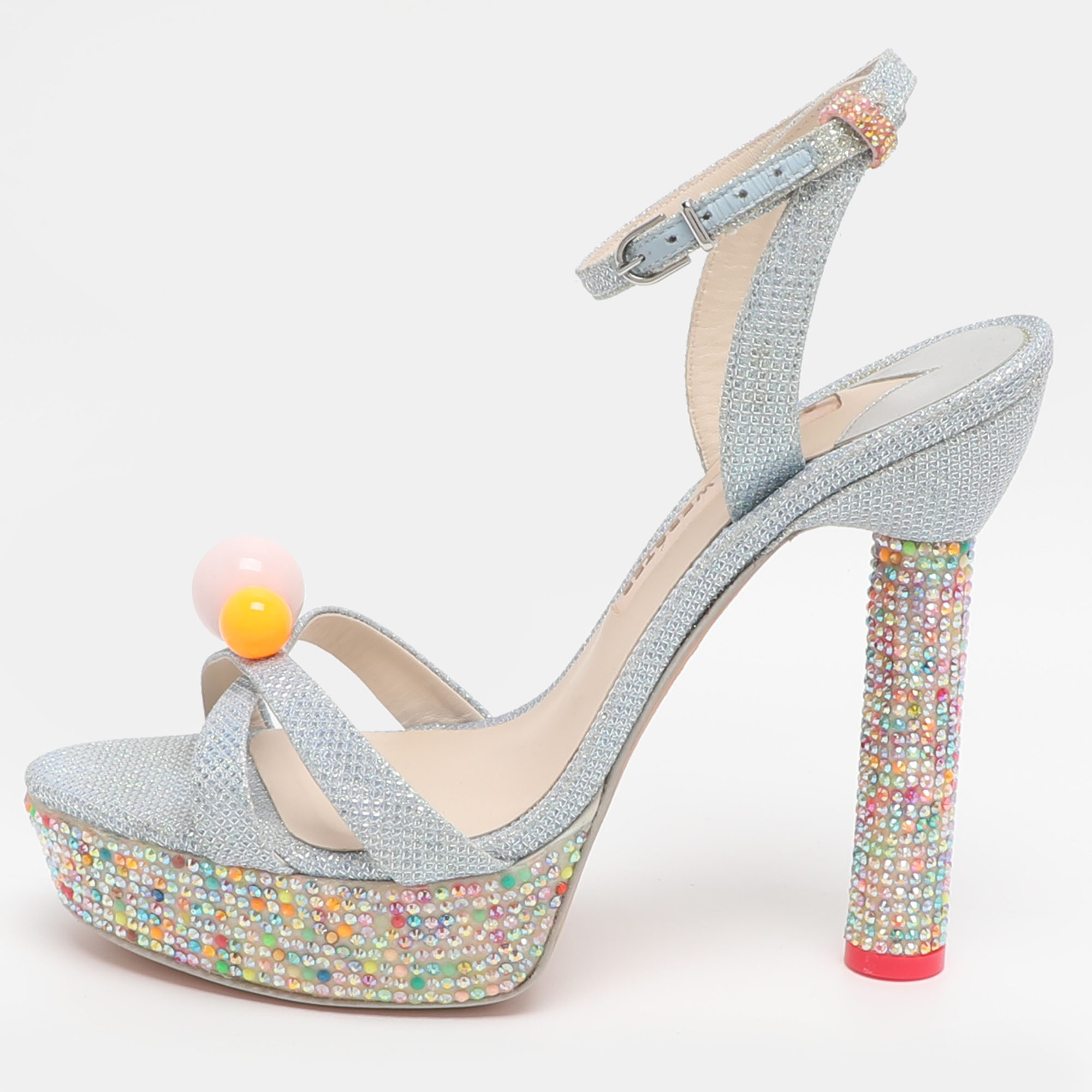 Pre-owned Sophia Webster Loren Dreamy Size 40.5 Blue Lurex Fabric Platform Ankle Strap Sandals