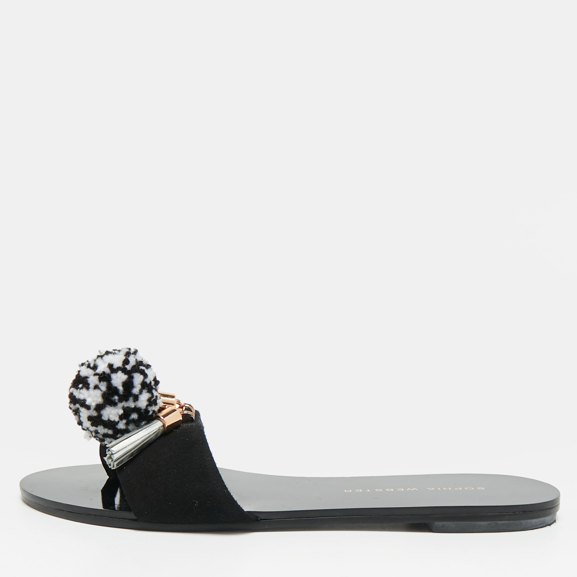 

Sophia Webster Jada Size  Black Suede Pom Pom Flat Slide