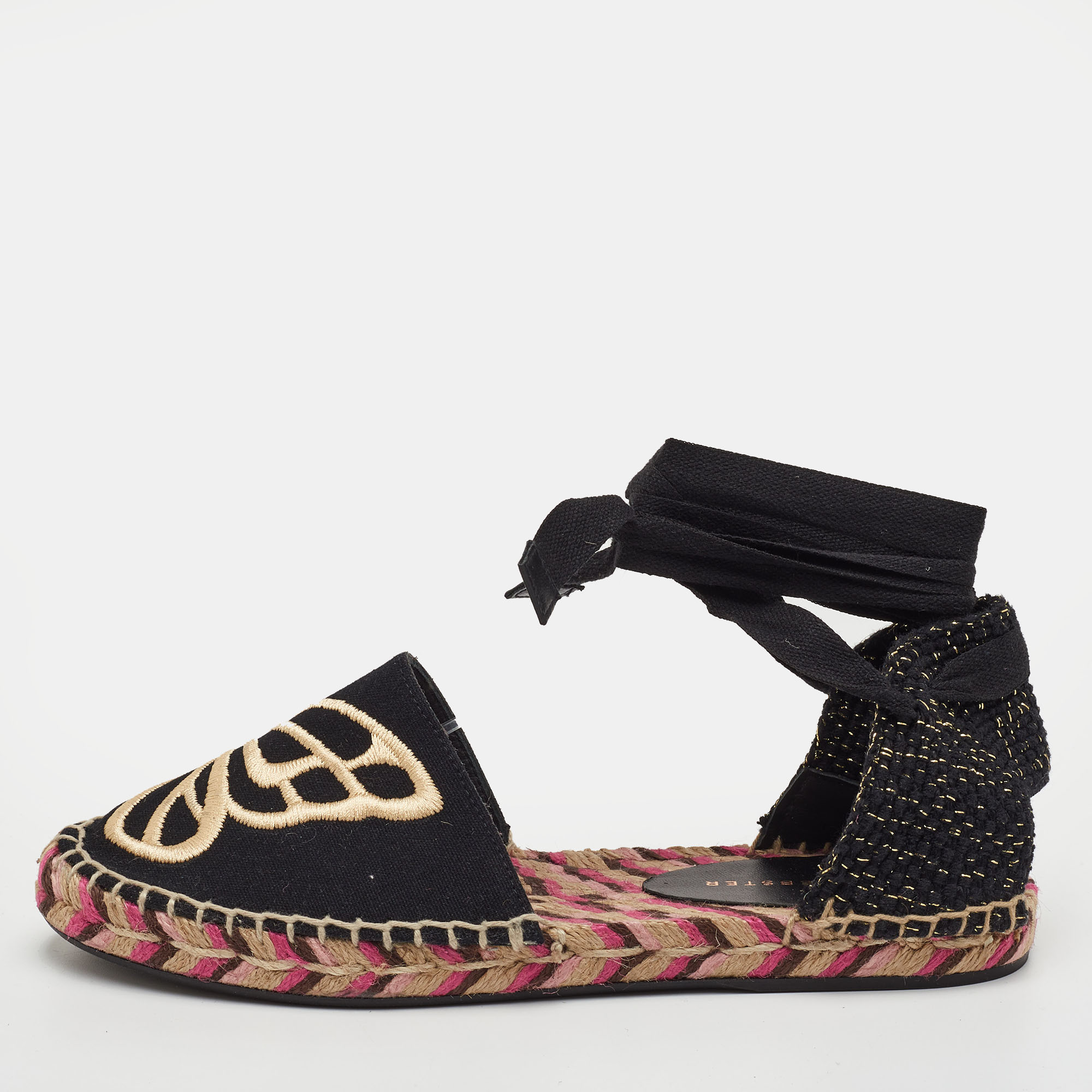 

Sophia Webster Bibi Butterfly Size  Black Canvas Espadrille Ankle Strap Sandals